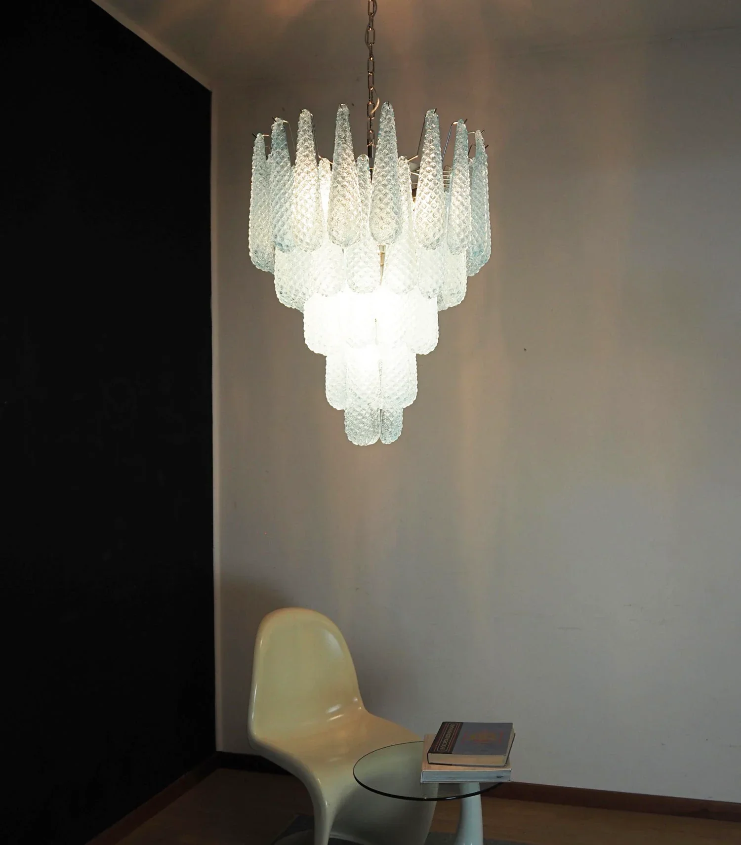 Vintage Murano Blue Petals Drop Glass Chandelier - Image 4