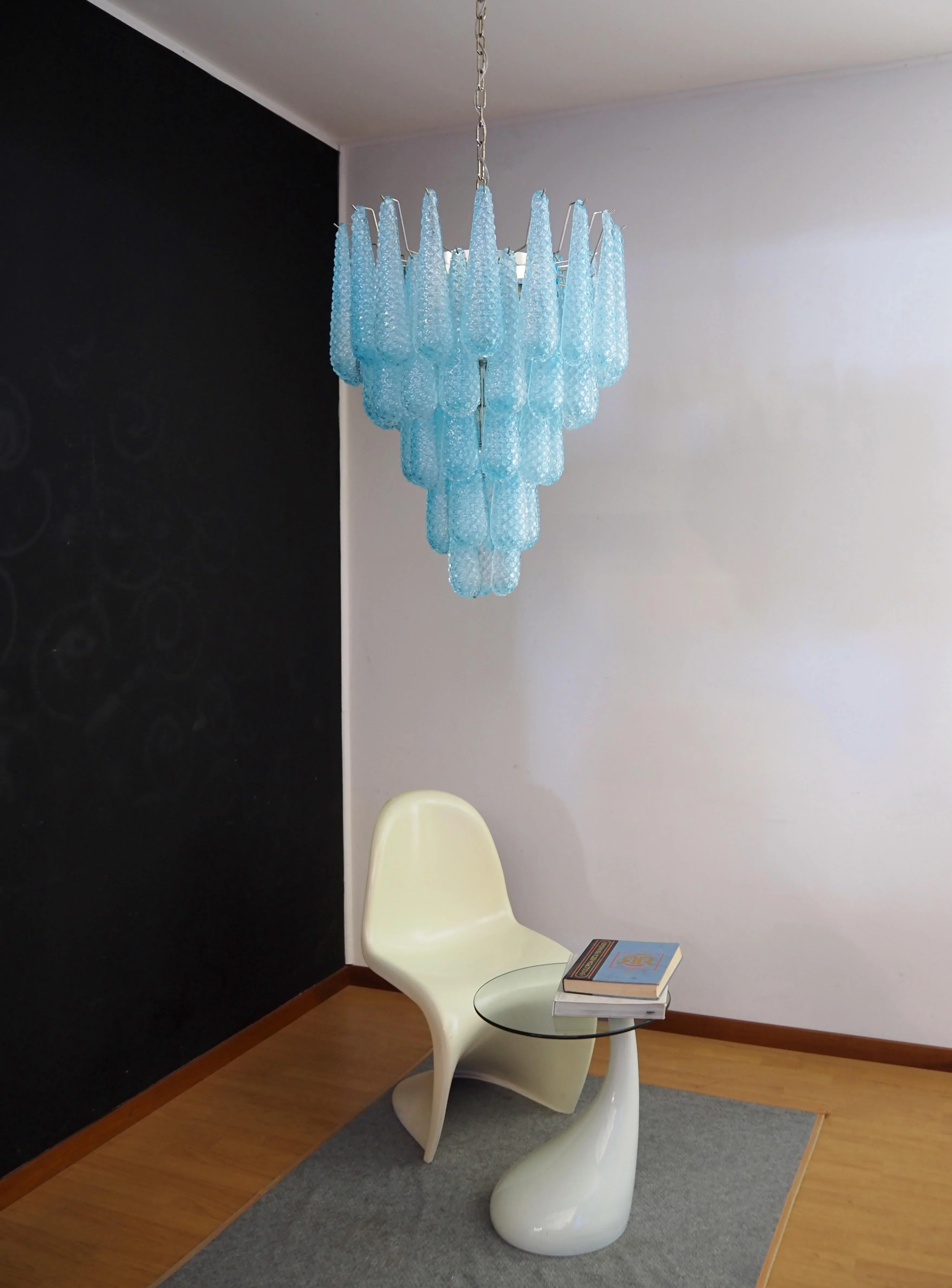 Vintage Murano Blue Petals Drop Glass Chandelier - Image 5