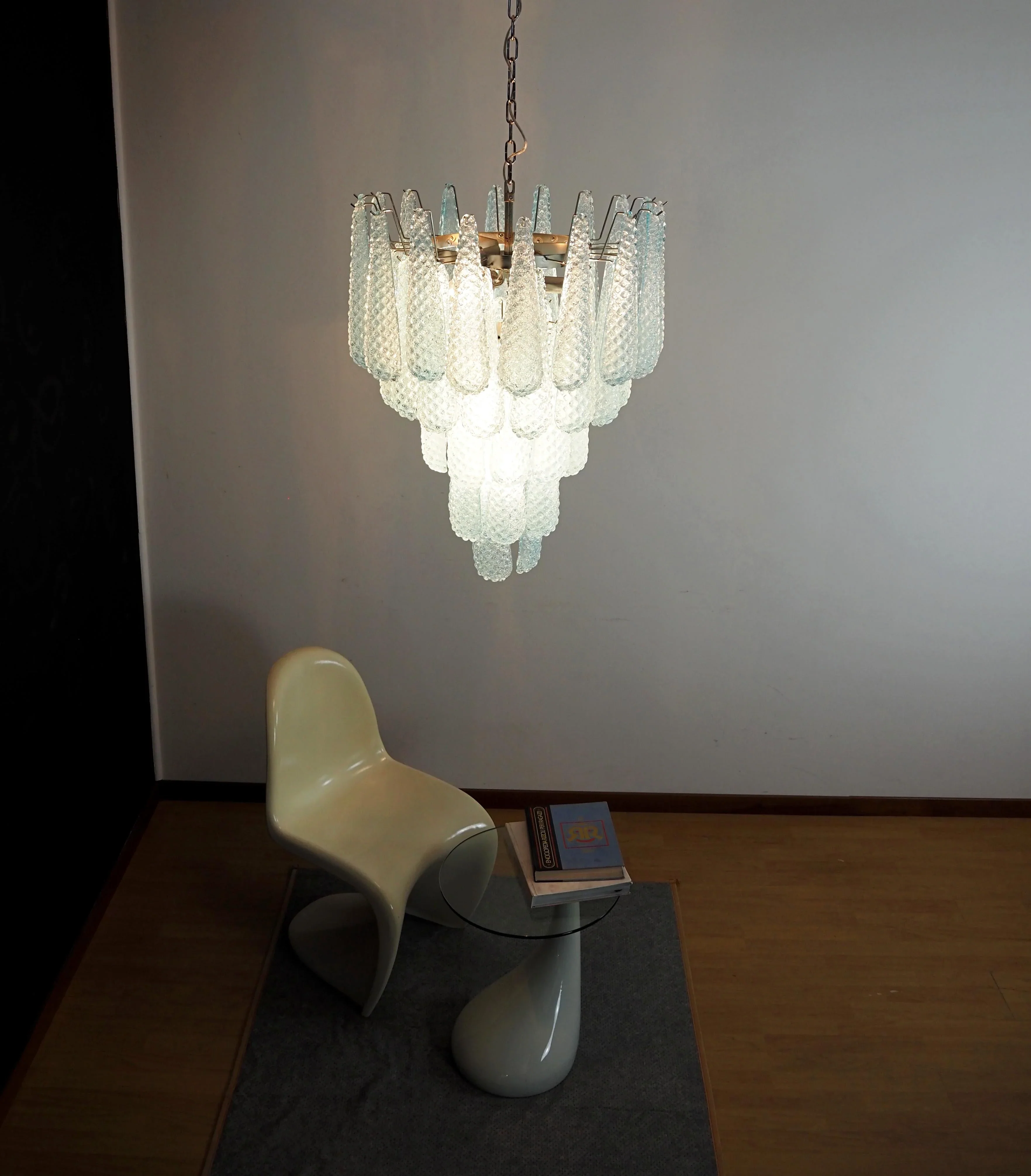 Vintage Murano Blue Petals Drop Glass Chandelier - Image 6