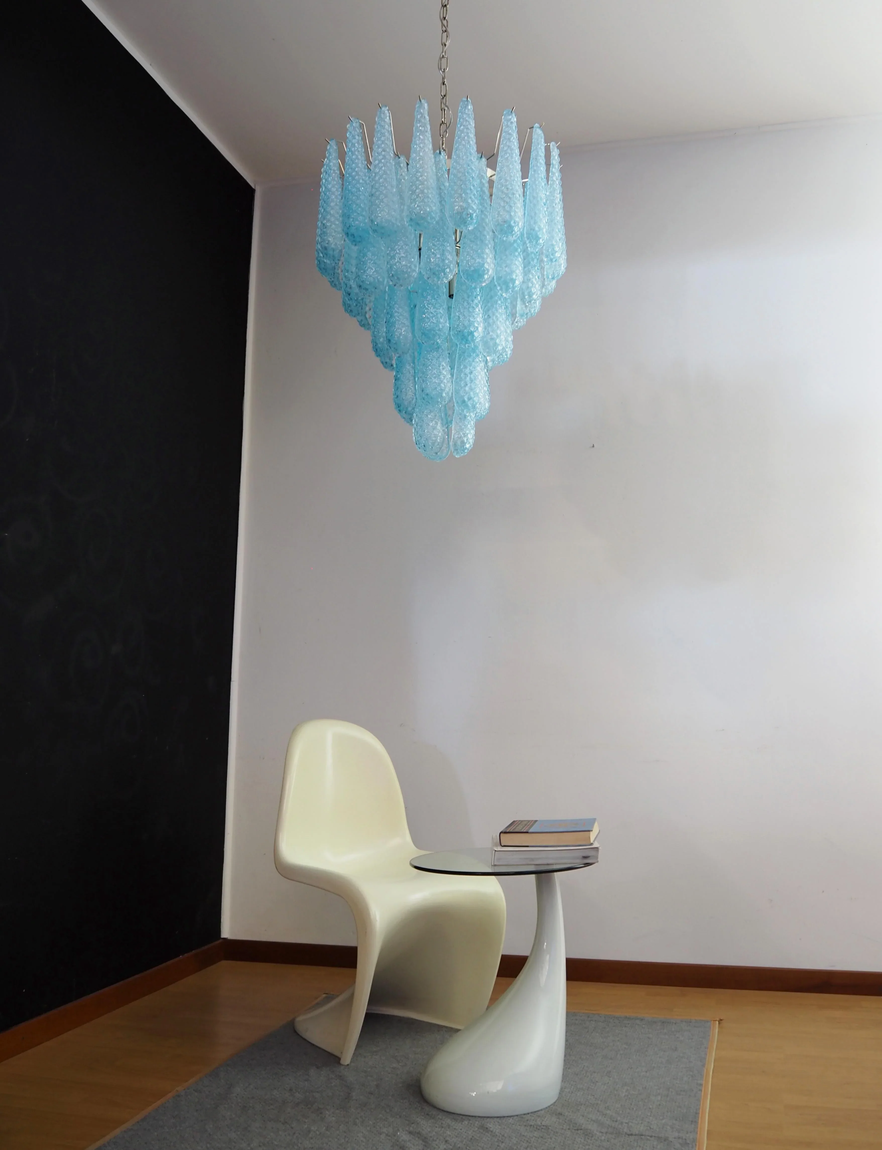 Vintage Murano Blue Petals Drop Glass Chandelier - Image 8