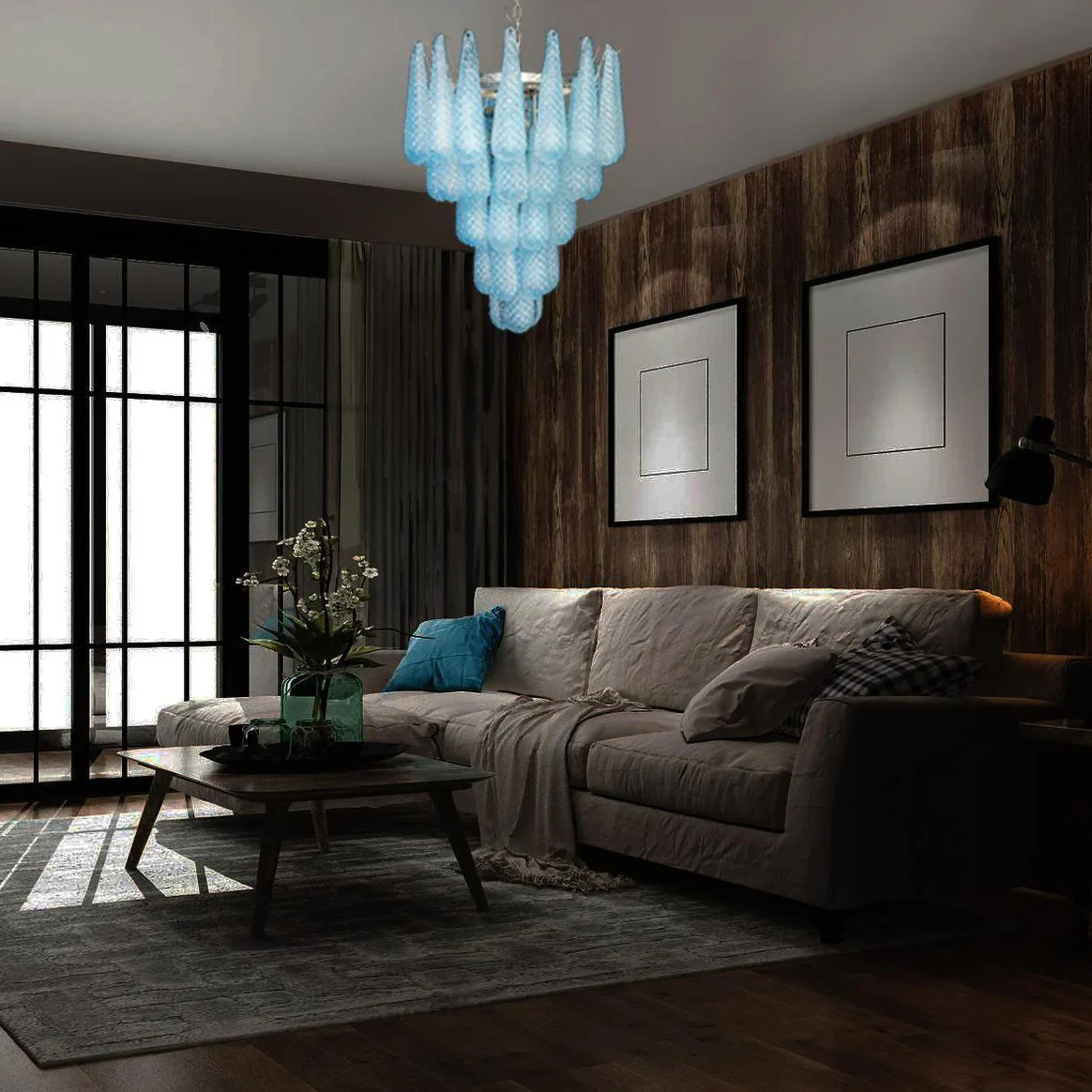 Vintage Murano Blue Petals Drop Glass Chandelier - Image 9