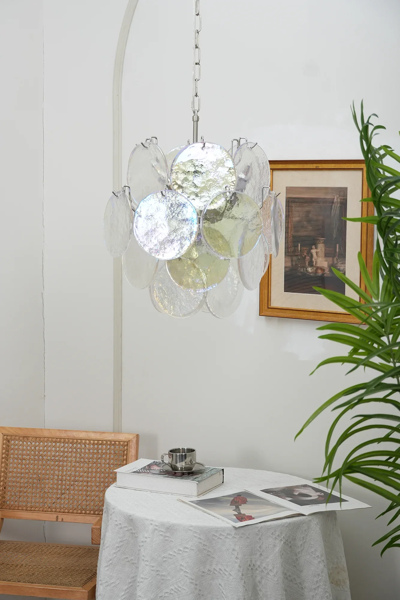 Vintage Murano Iridescent Glass Disks Chandelier - Image 10