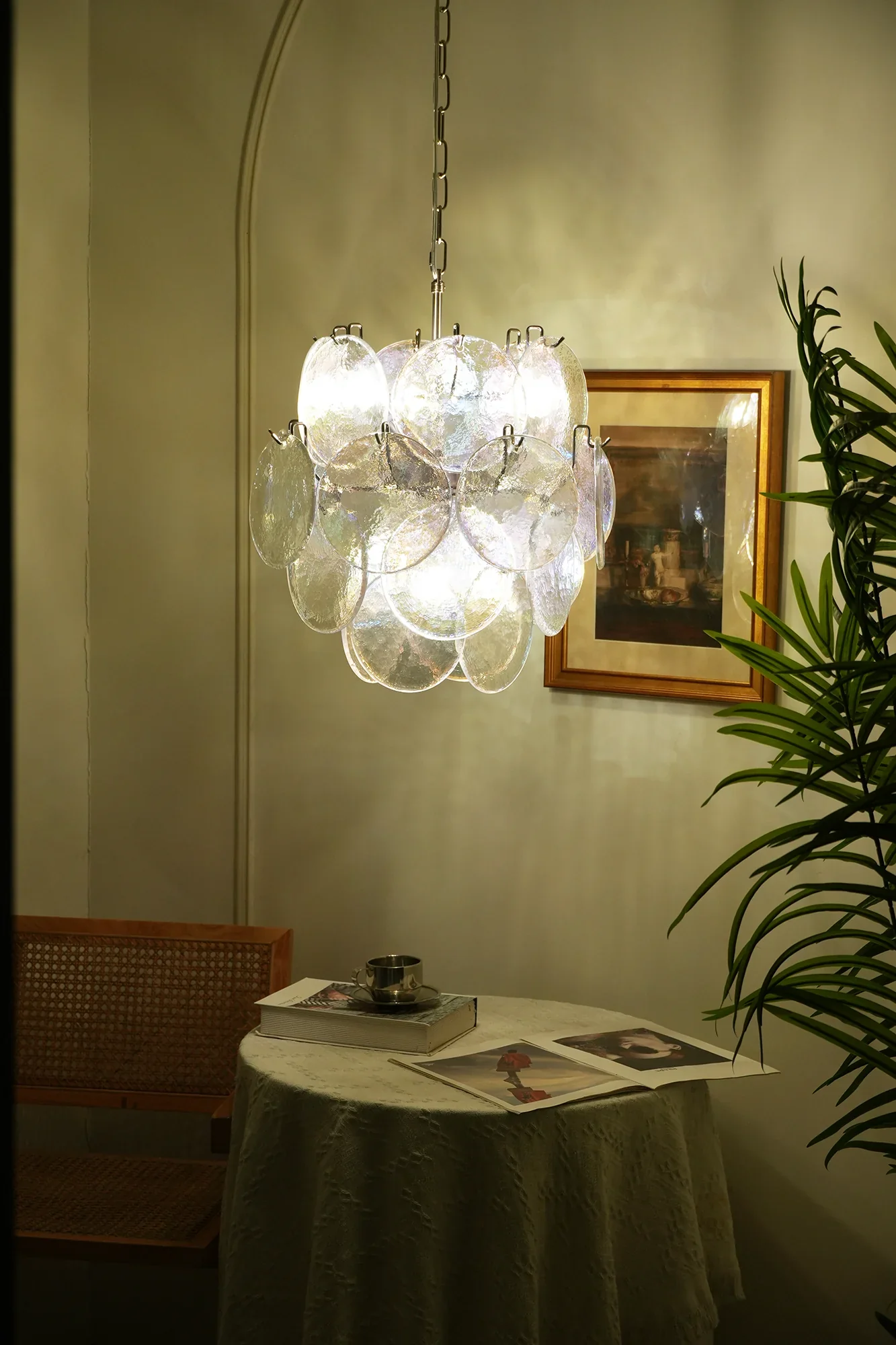 Vintage Murano Iridescent Glass Disks Chandelier - Image 11
