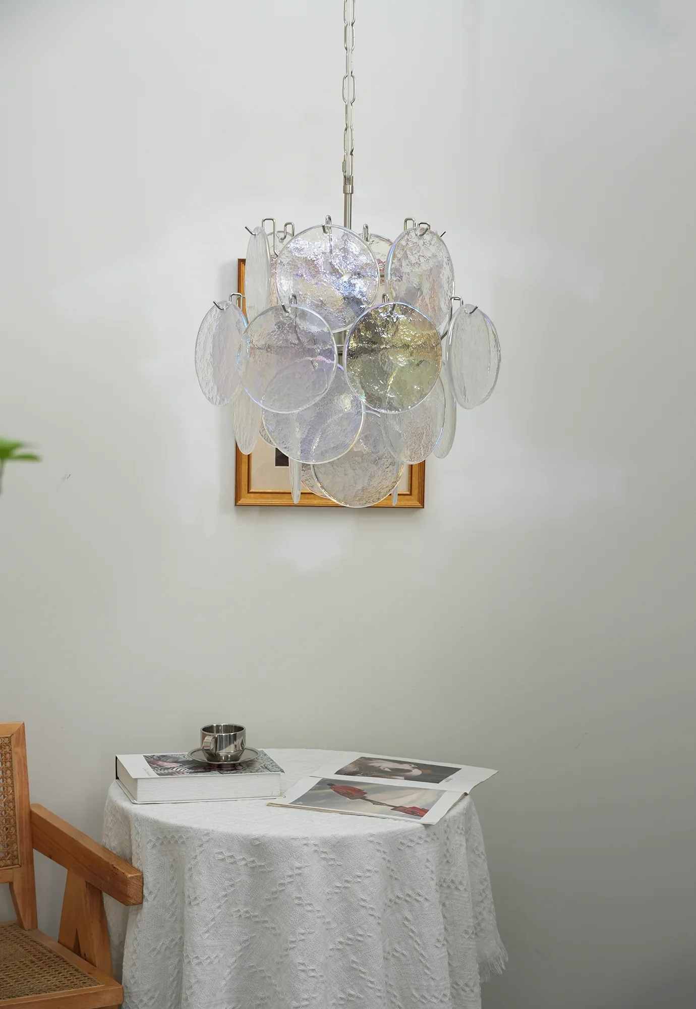 Vintage Murano Iridescent Glass Disks Chandelier - Image 12