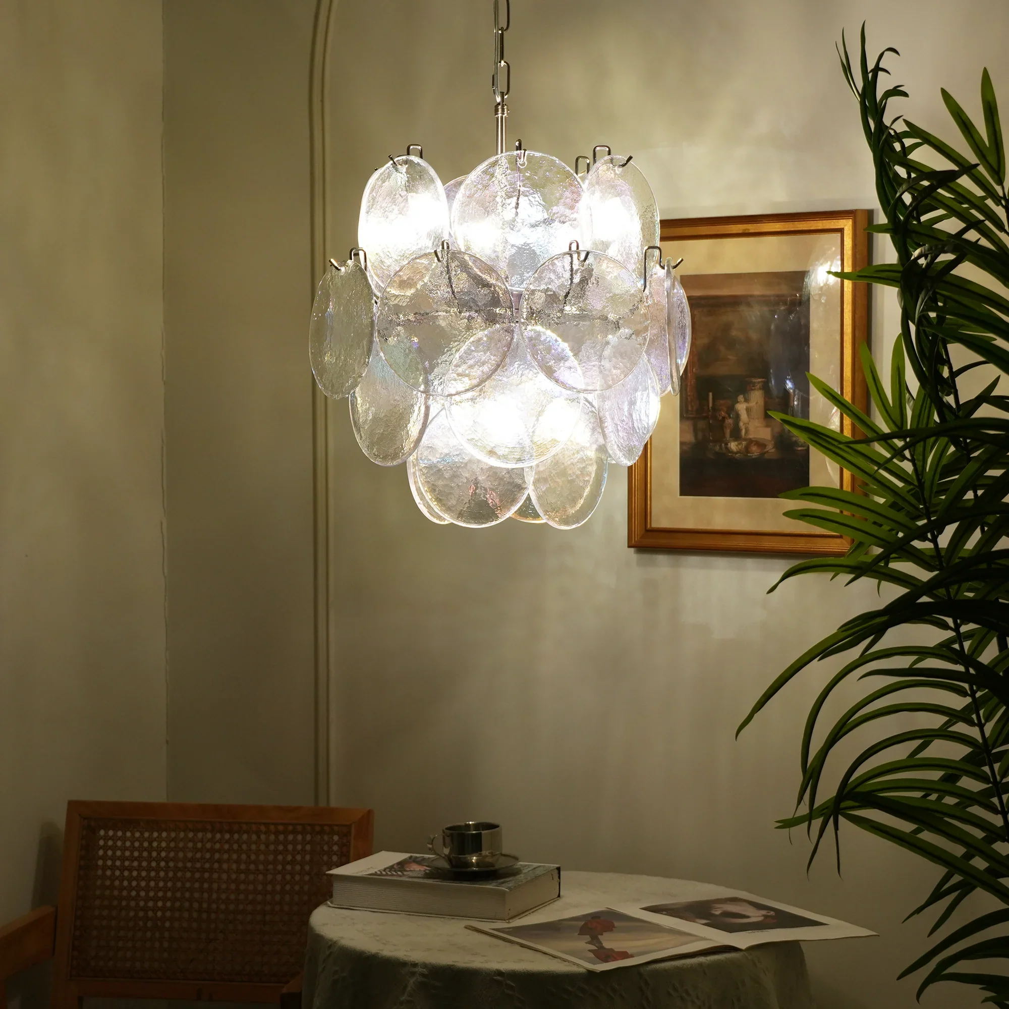 Vintage Murano Iridescent Glass Disks Chandelier - Image 2