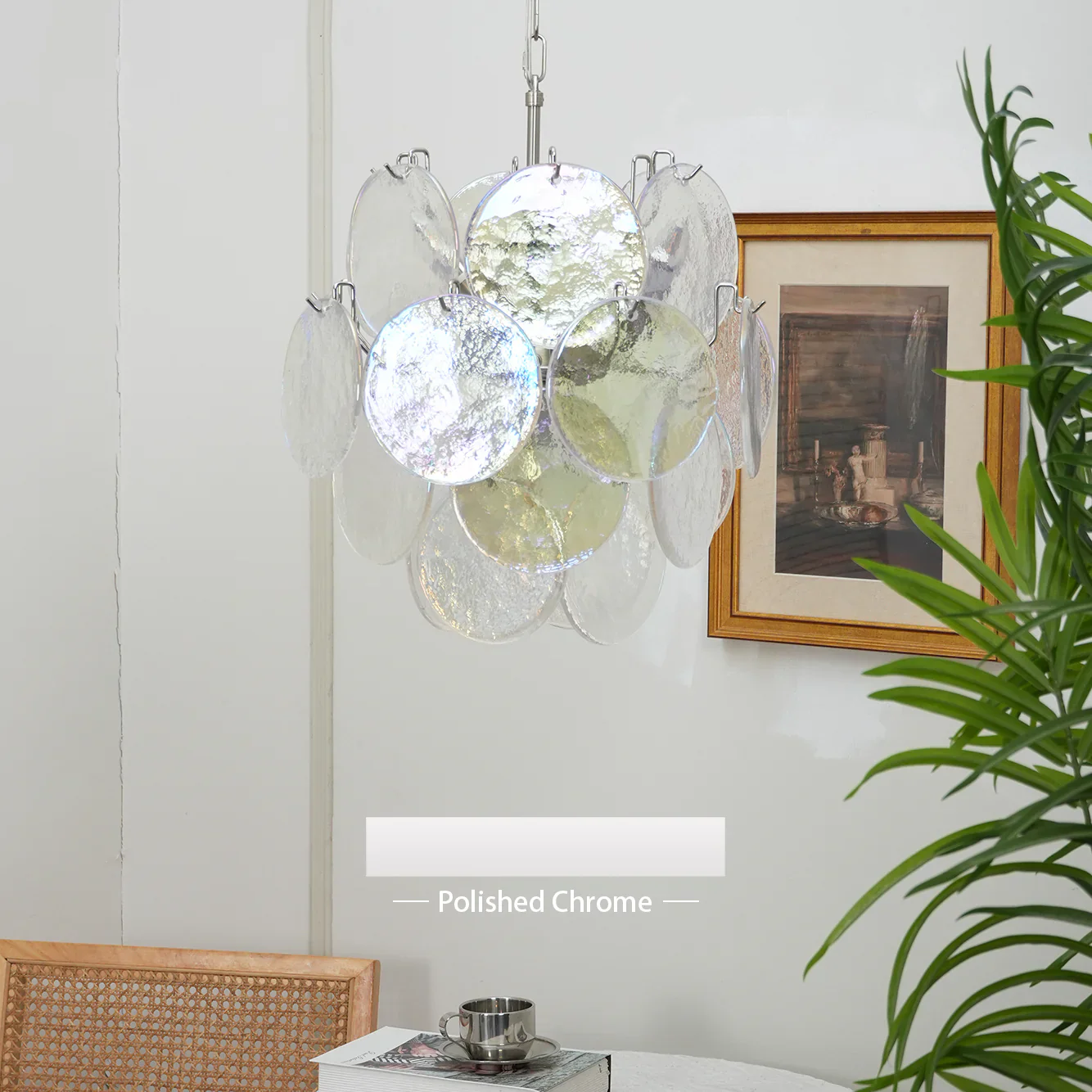 Vintage Murano Iridescent Glass Disks Chandelier - Image 28