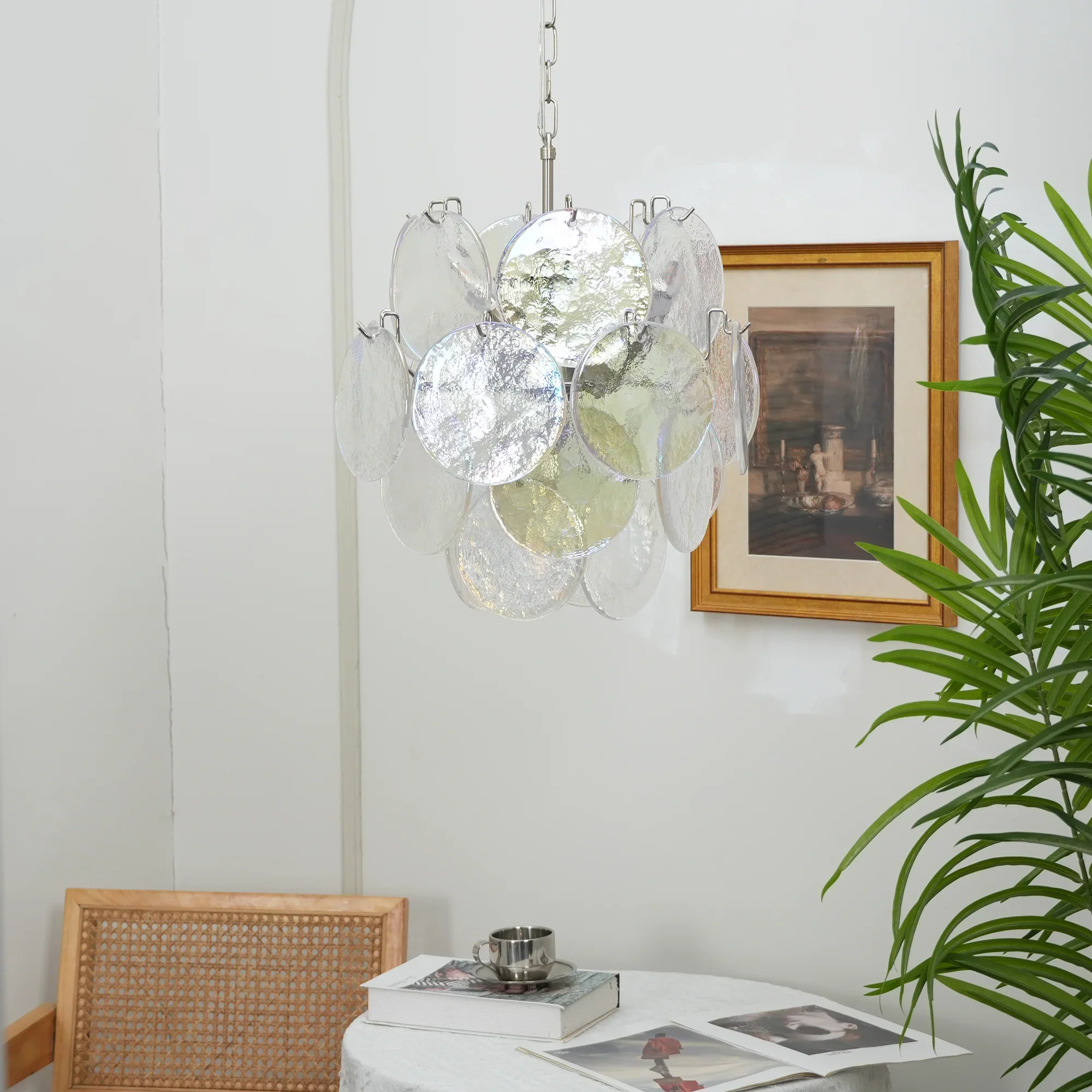 Vintage Murano Iridescent Glass Disks Chandelier - Image 3