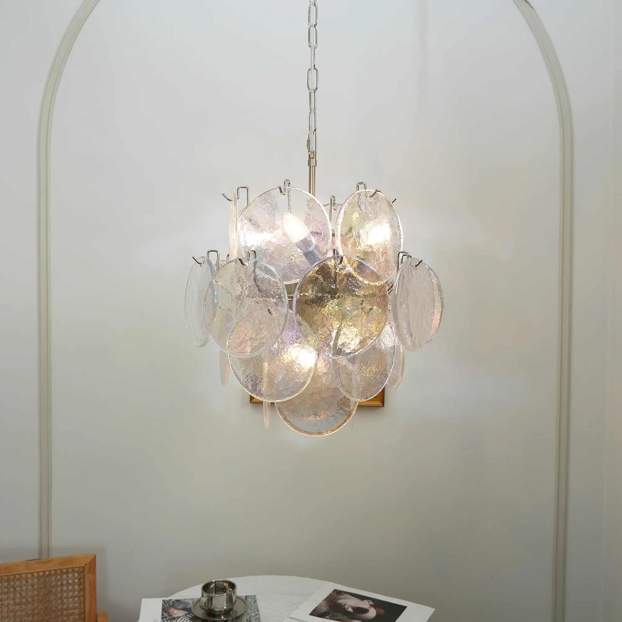 Vintage Murano Iridescent Glass Disks Chandelier - Image 4