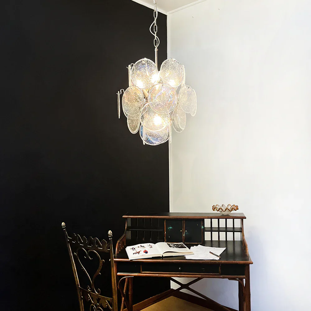 Vintage Murano Iridescent Glass Disks Chandelier - Image 5