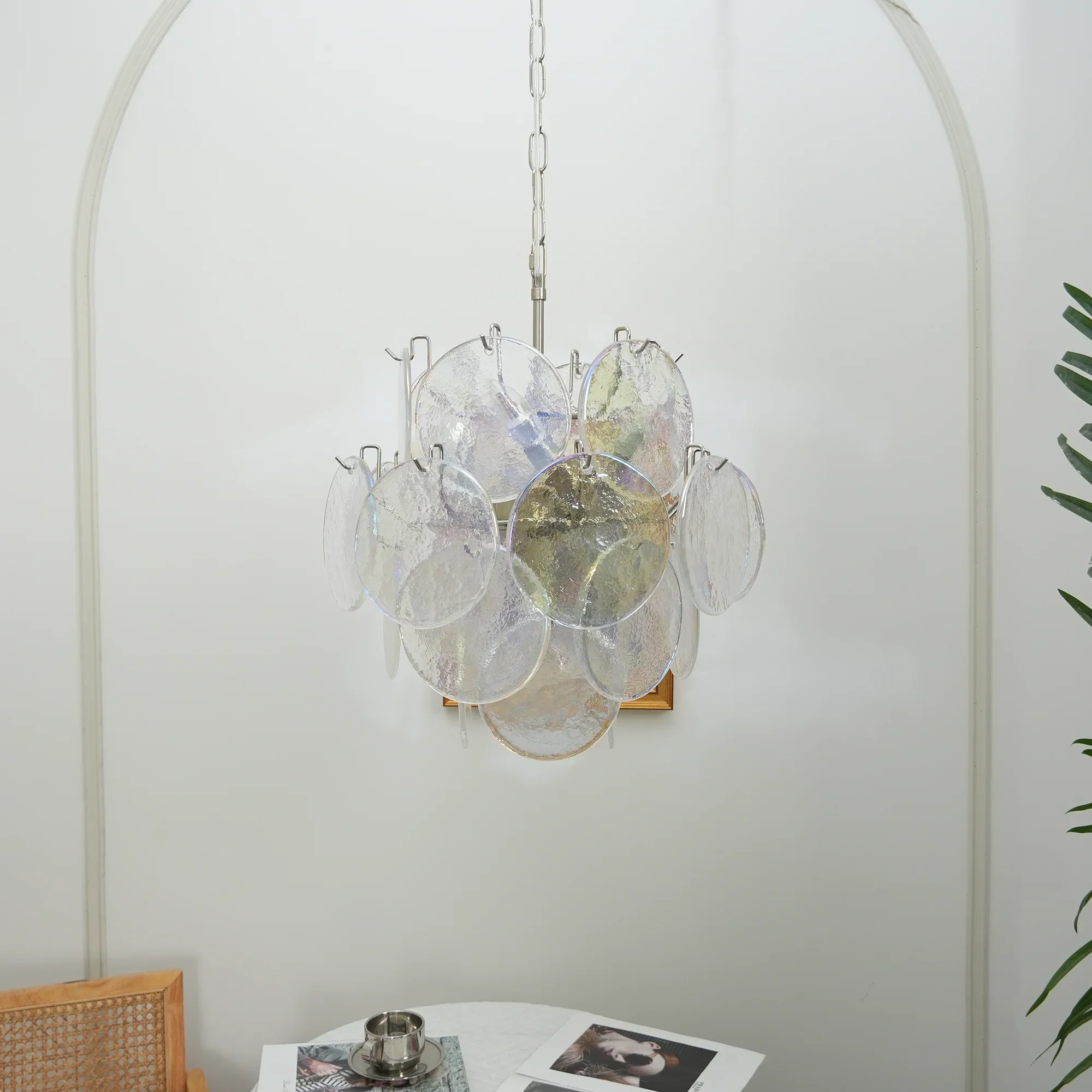 Vintage Murano Iridescent Glass Disks Chandelier - Image 6