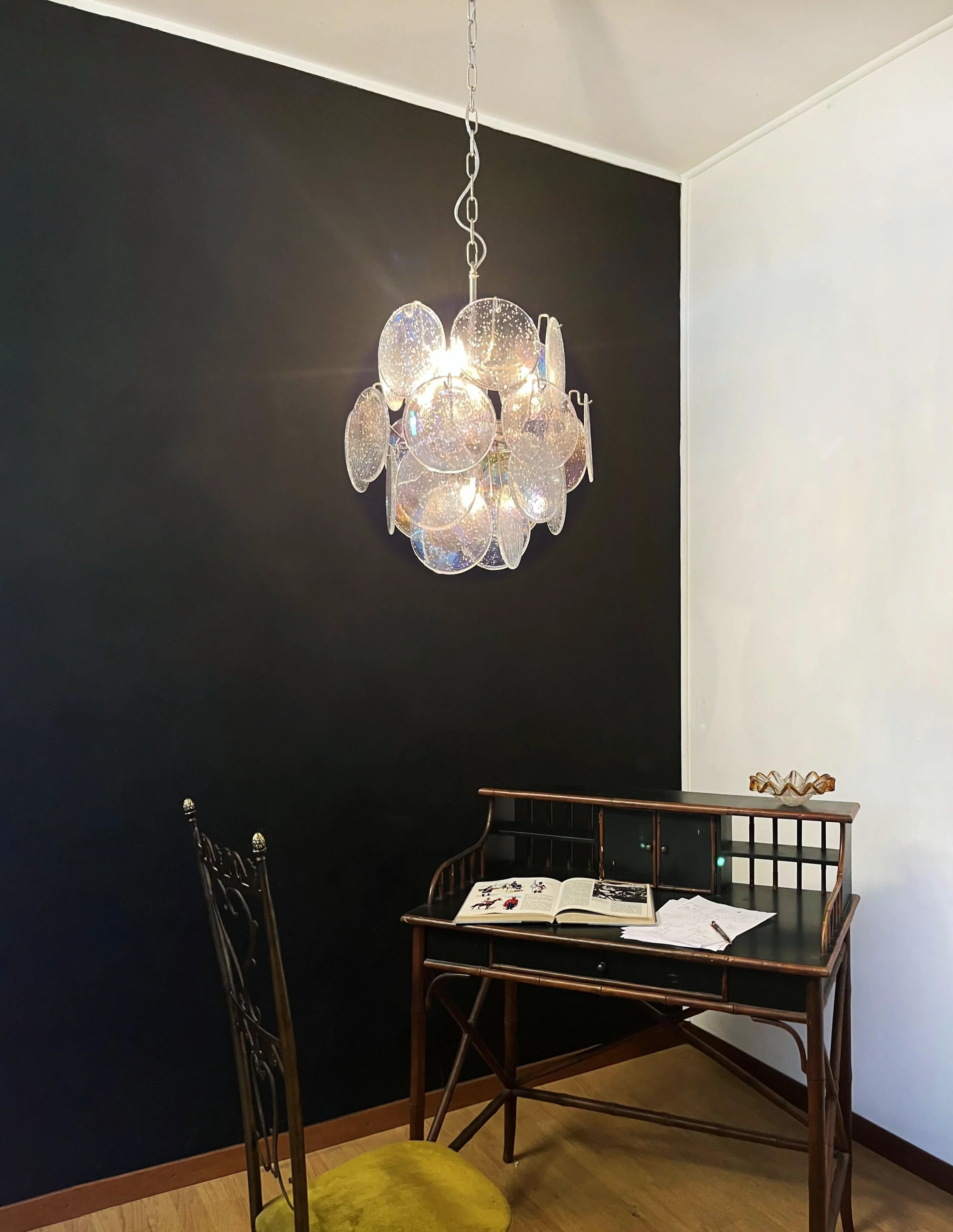 Vintage Murano Iridescent Glass Disks Chandelier - Image 7