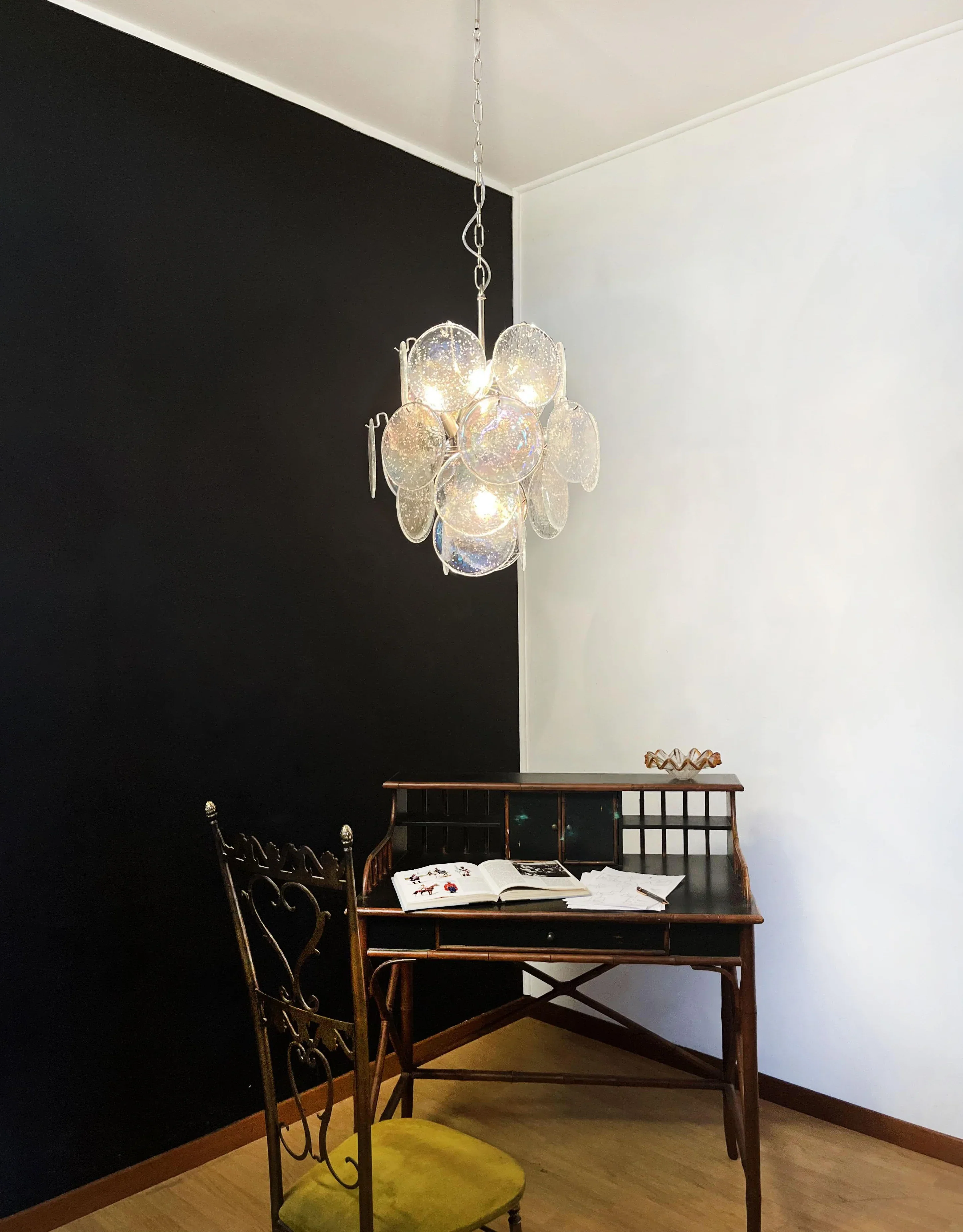 Vintage Murano Iridescent Glass Disks Chandelier - Image 8