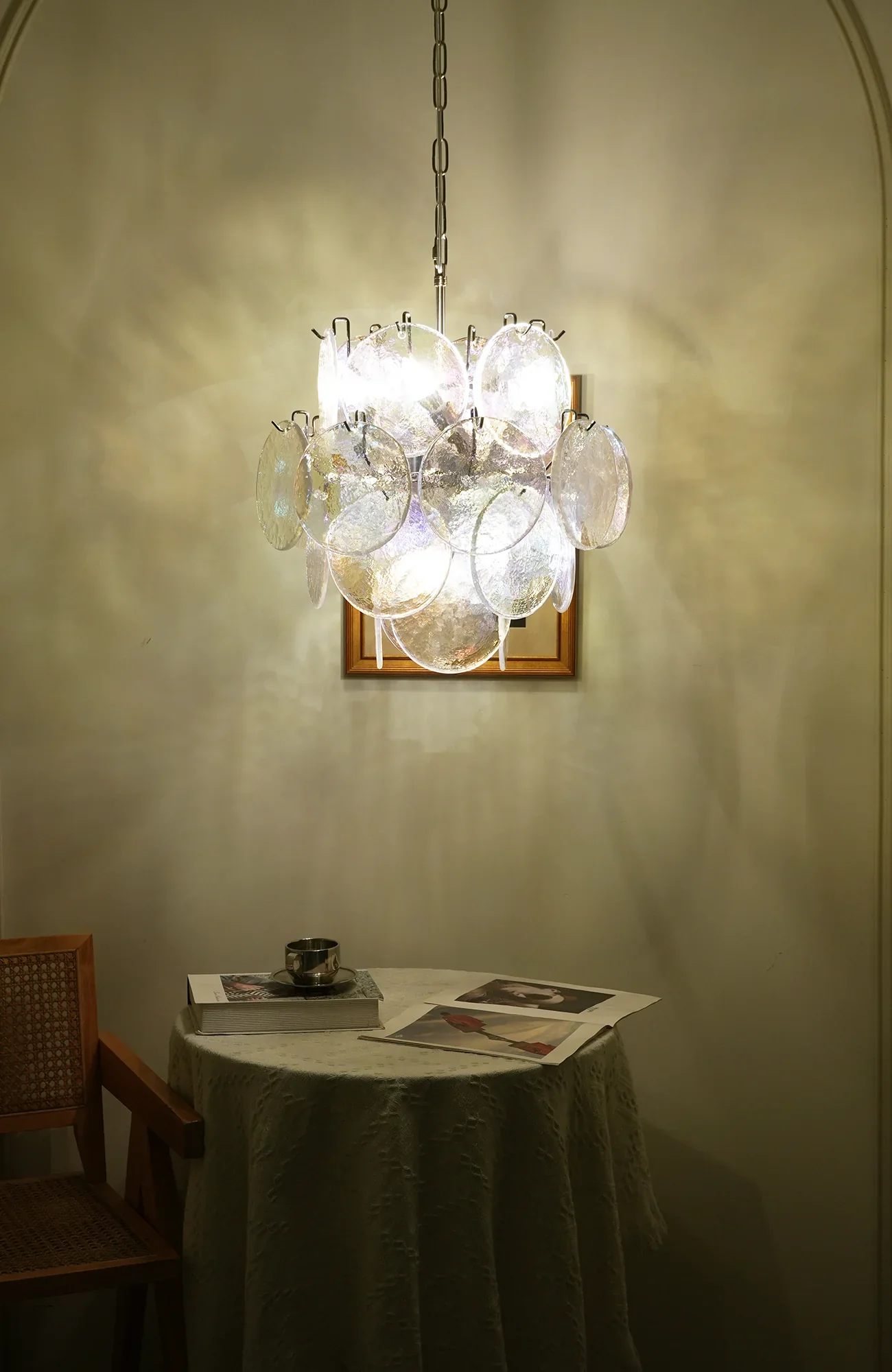 Vintage Murano Iridescent Glass Disks Chandelier - Image 9