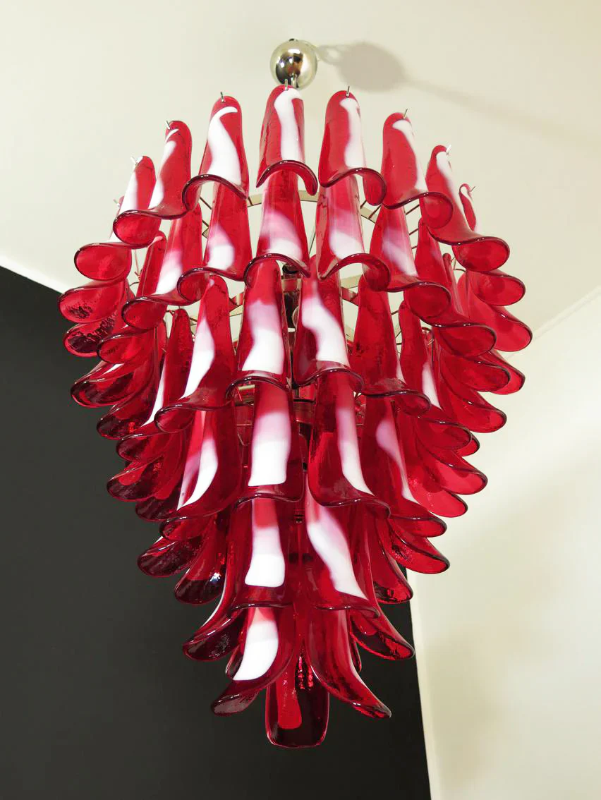 Vintage Murano Red Glass Petals Chandelier - Image 12