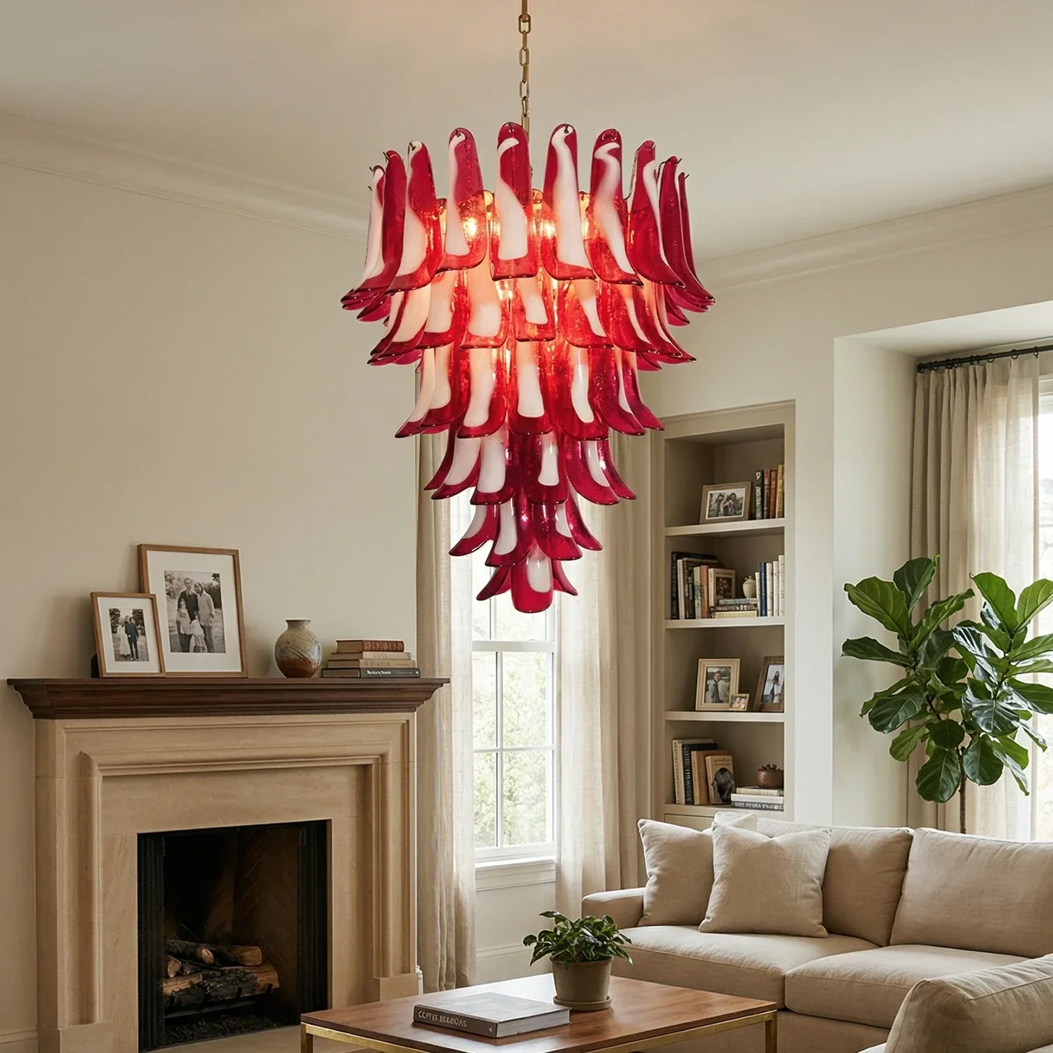 Vintage Murano Red Glass Petals Chandelier - Image 2