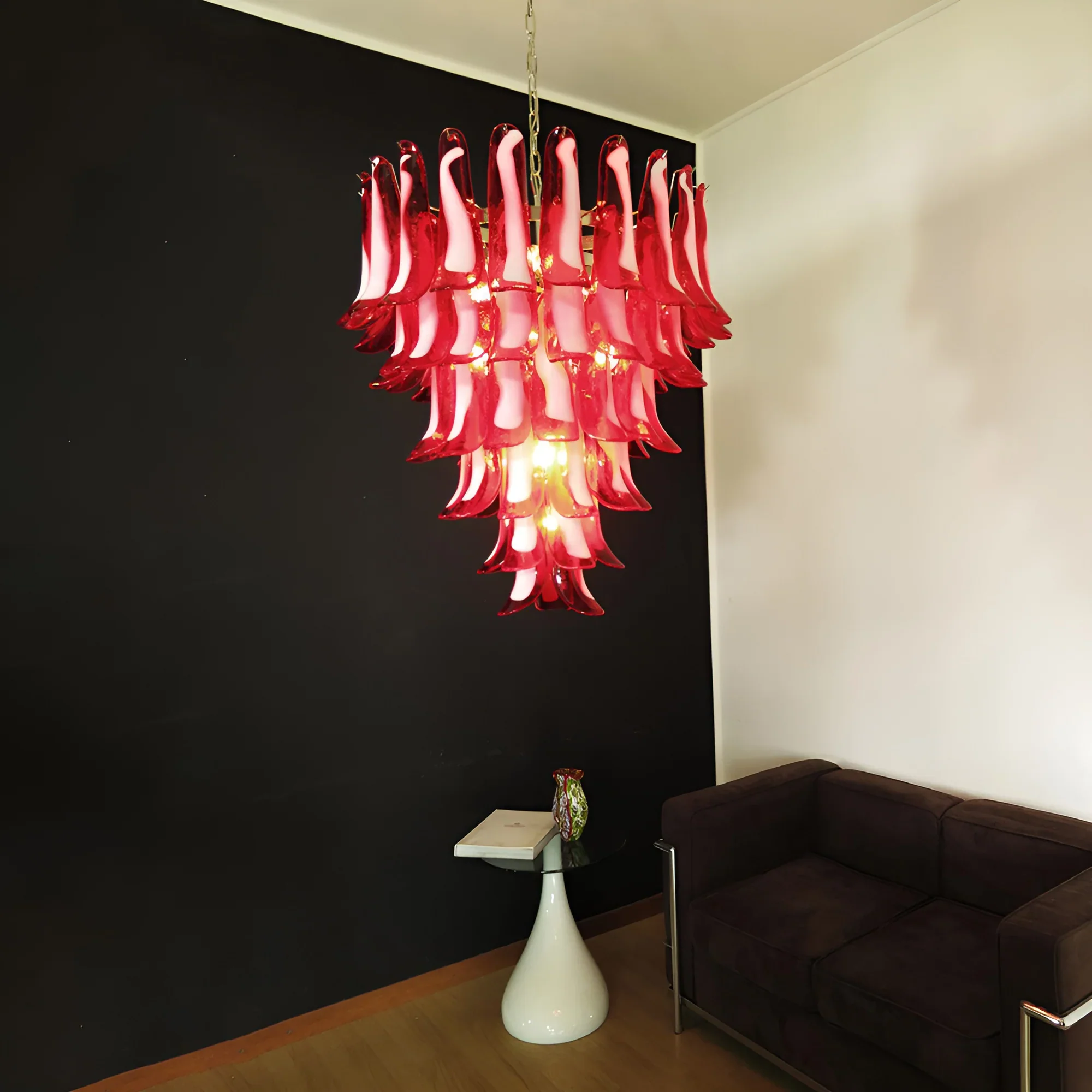 Vintage Murano Red Glass Petals Chandelier - Image 3
