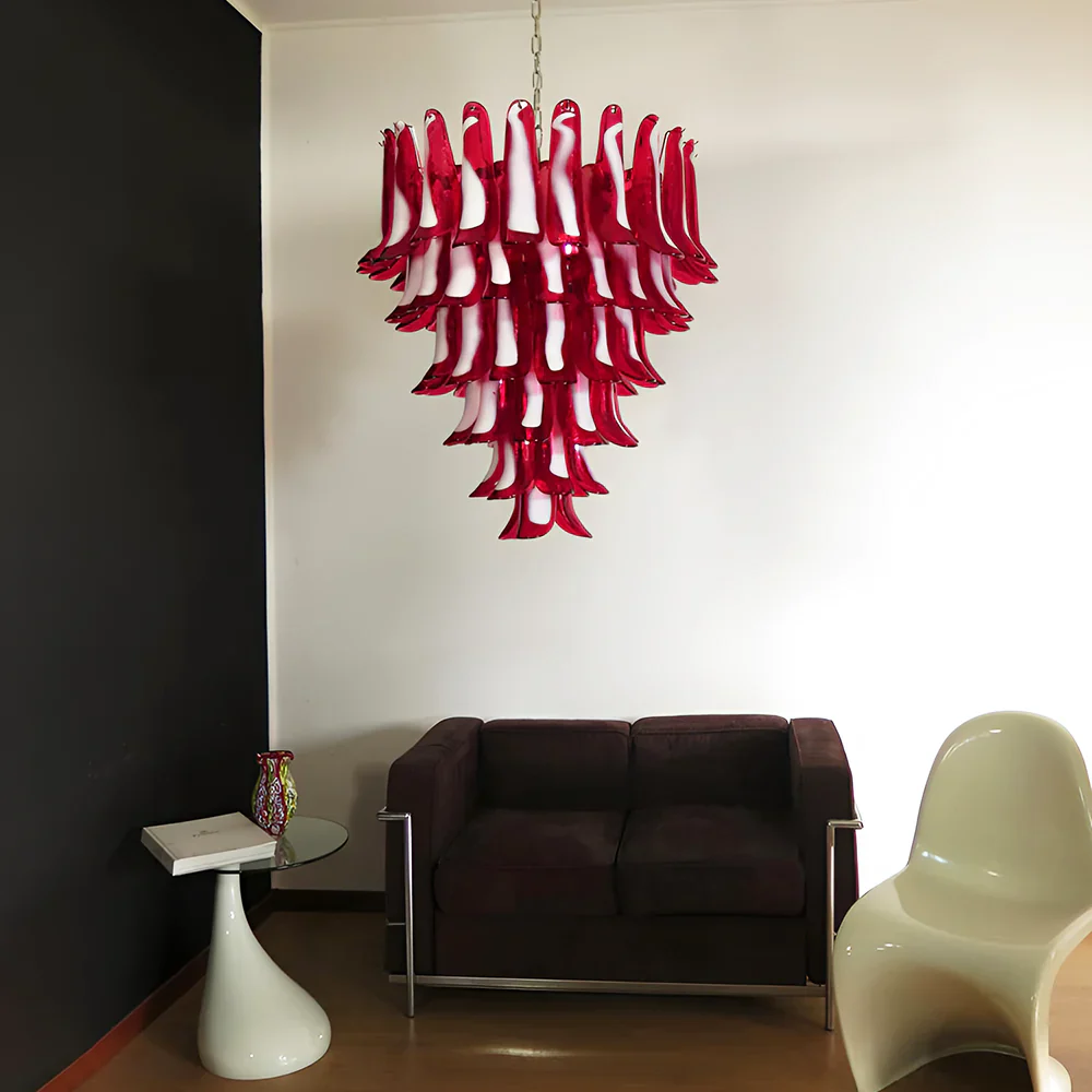 Vintage Murano Red Glass Petals Chandelier - Image 4