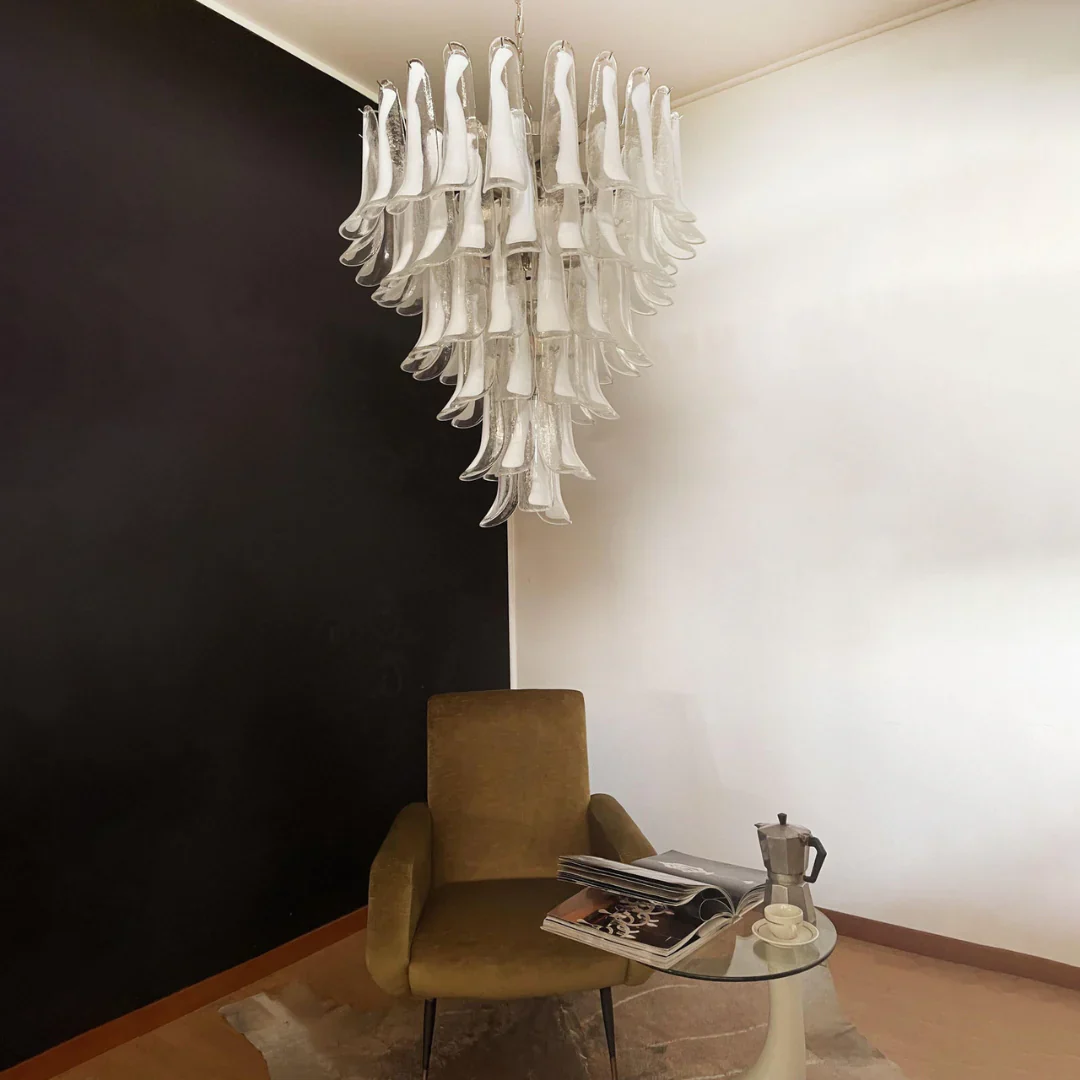 Vintage Murano Transparent Glass Petals Chandelier - Image 10