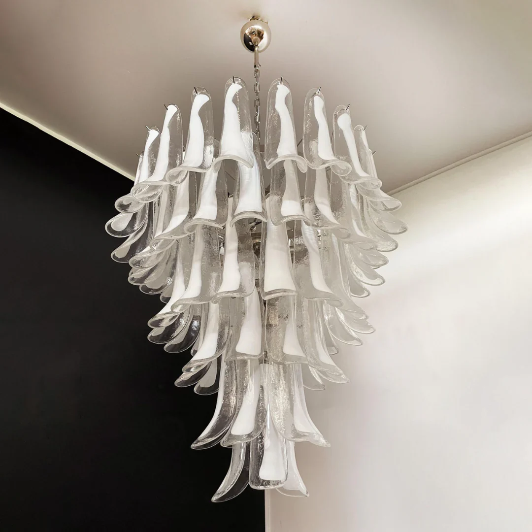 Vintage Murano Transparent Glass Petals Chandelier - Image 11