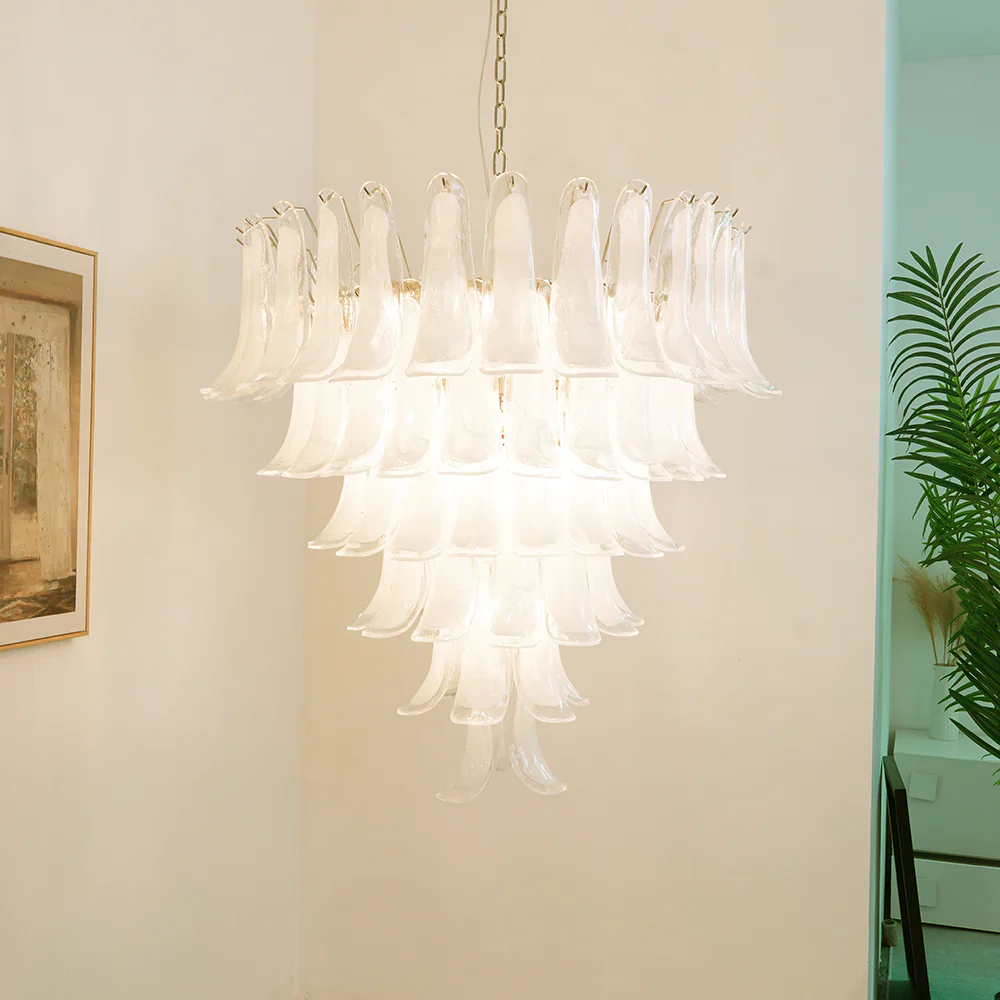 Vintage Murano Transparent Glass Petals Chandelier - Image 2