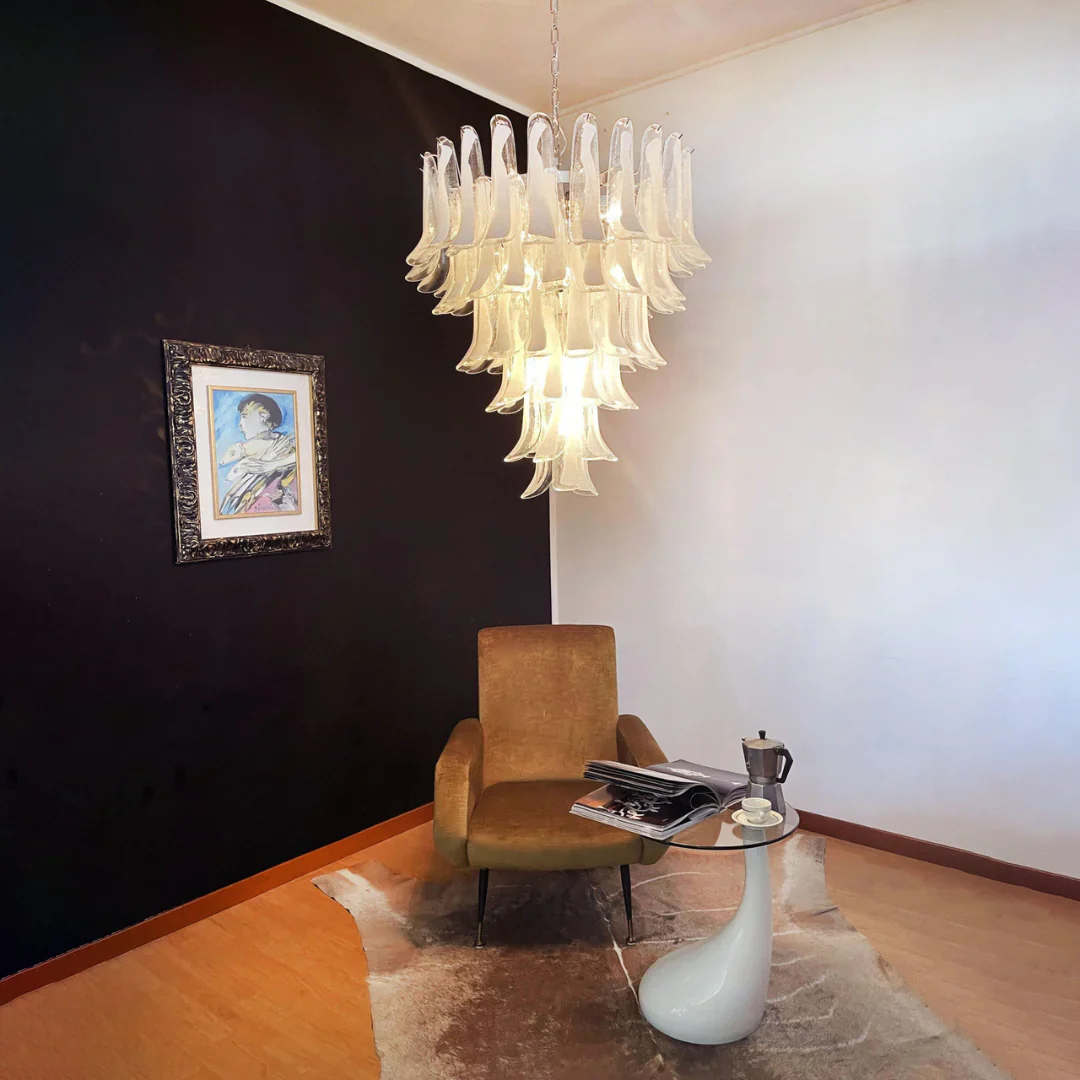 Vintage Murano Transparent Glass Petals Chandelier - Image 3