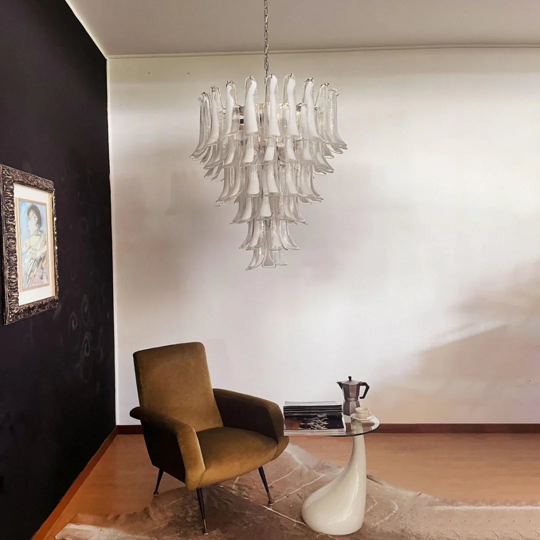 Vintage Murano Transparent Glass Petals Chandelier - Image 4
