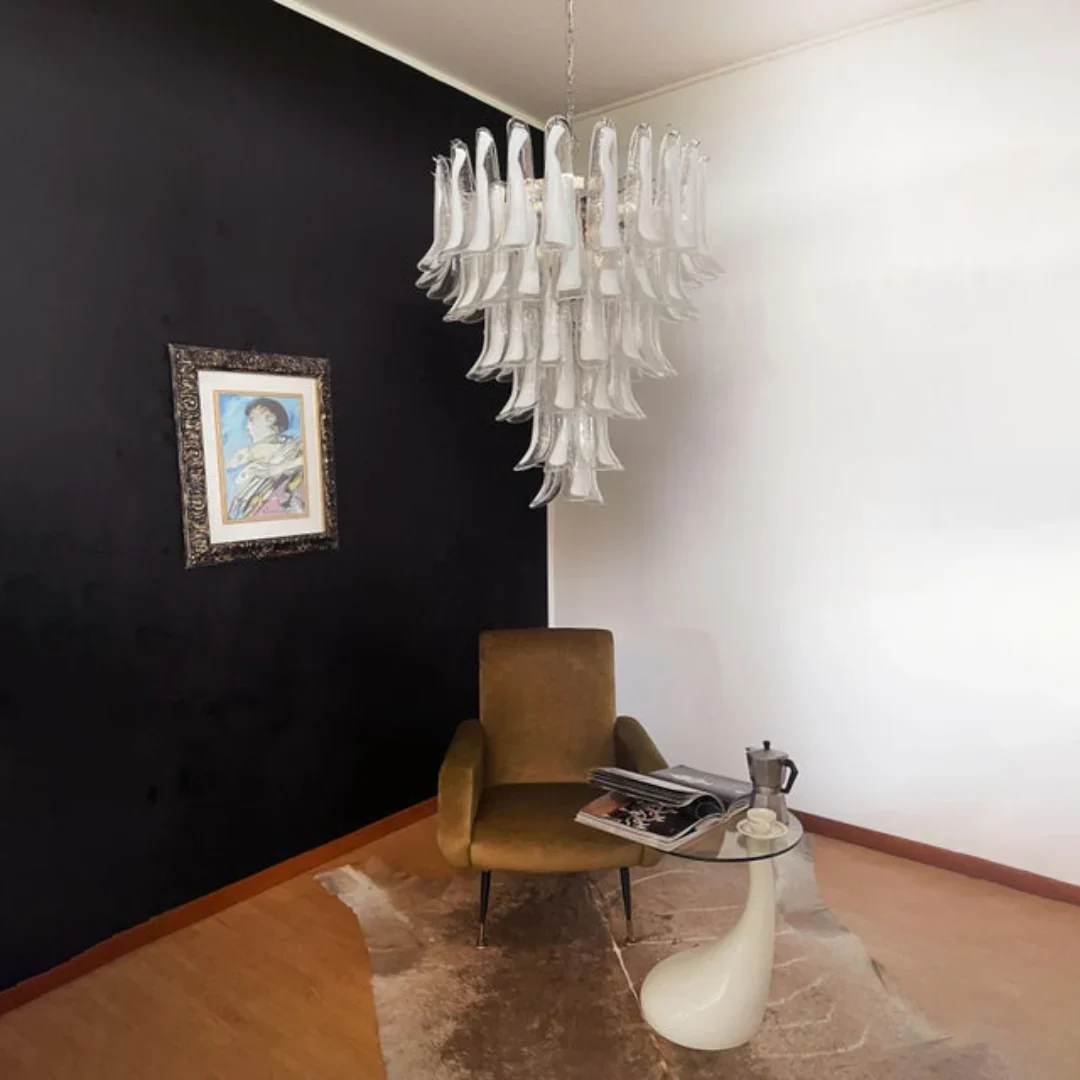 Vintage Murano Transparent Glass Petals Chandelier - Image 5