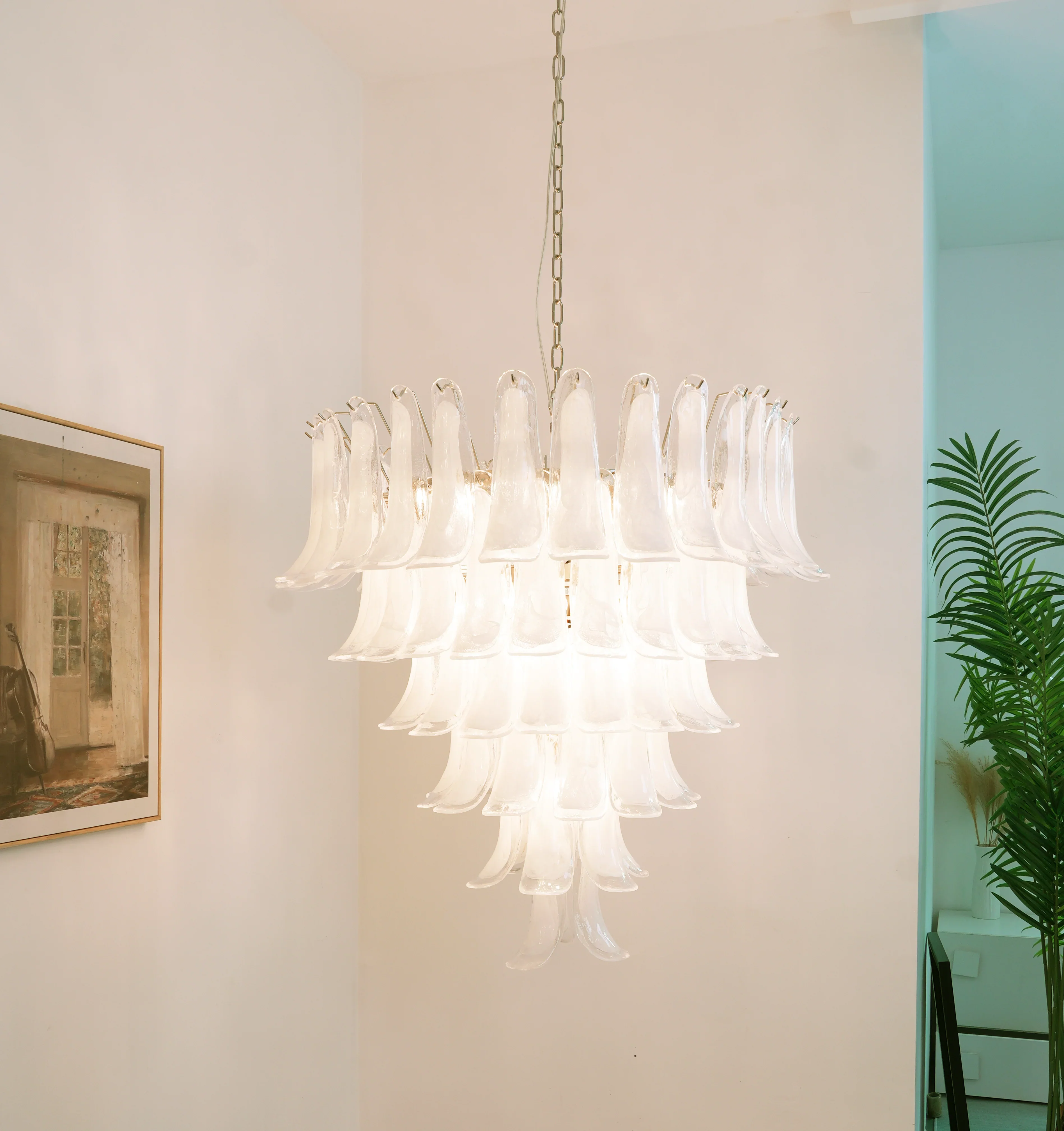 Vintage Murano Transparent Glass Petals Chandelier - Image 6