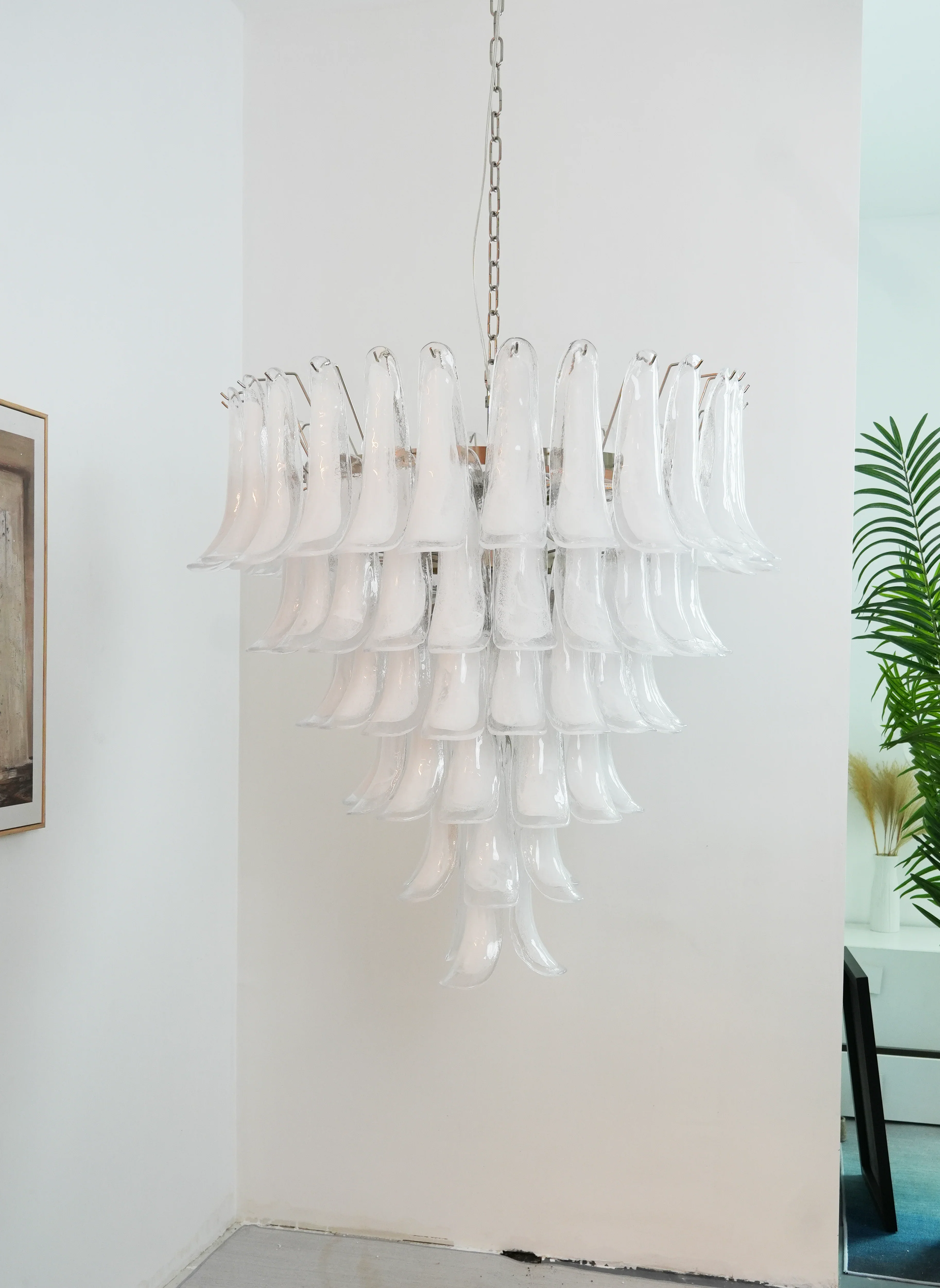 Vintage Murano Transparent Glass Petals Chandelier - Image 8