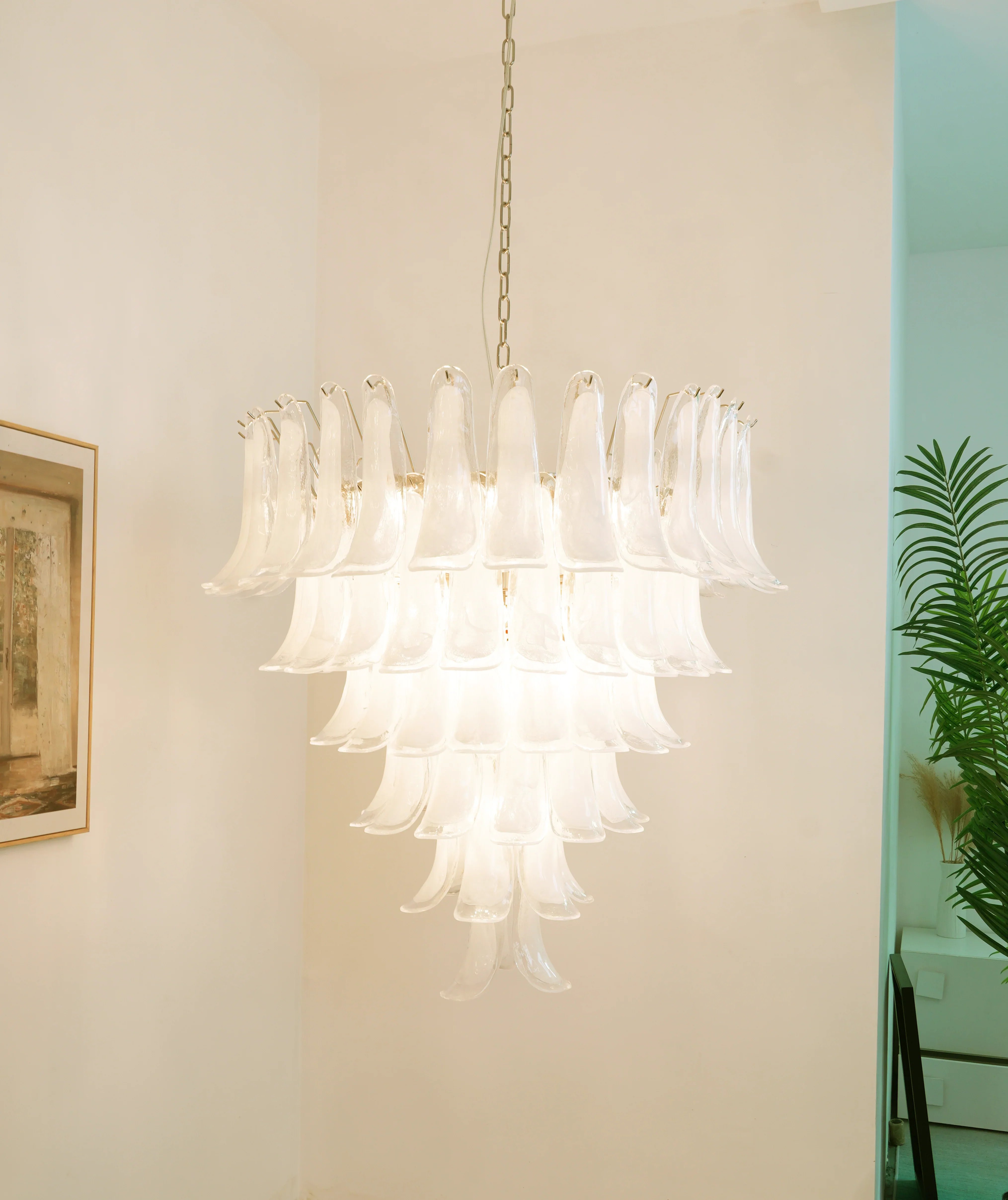 Vintage Murano Transparent Glass Petals Chandelier - Image 9