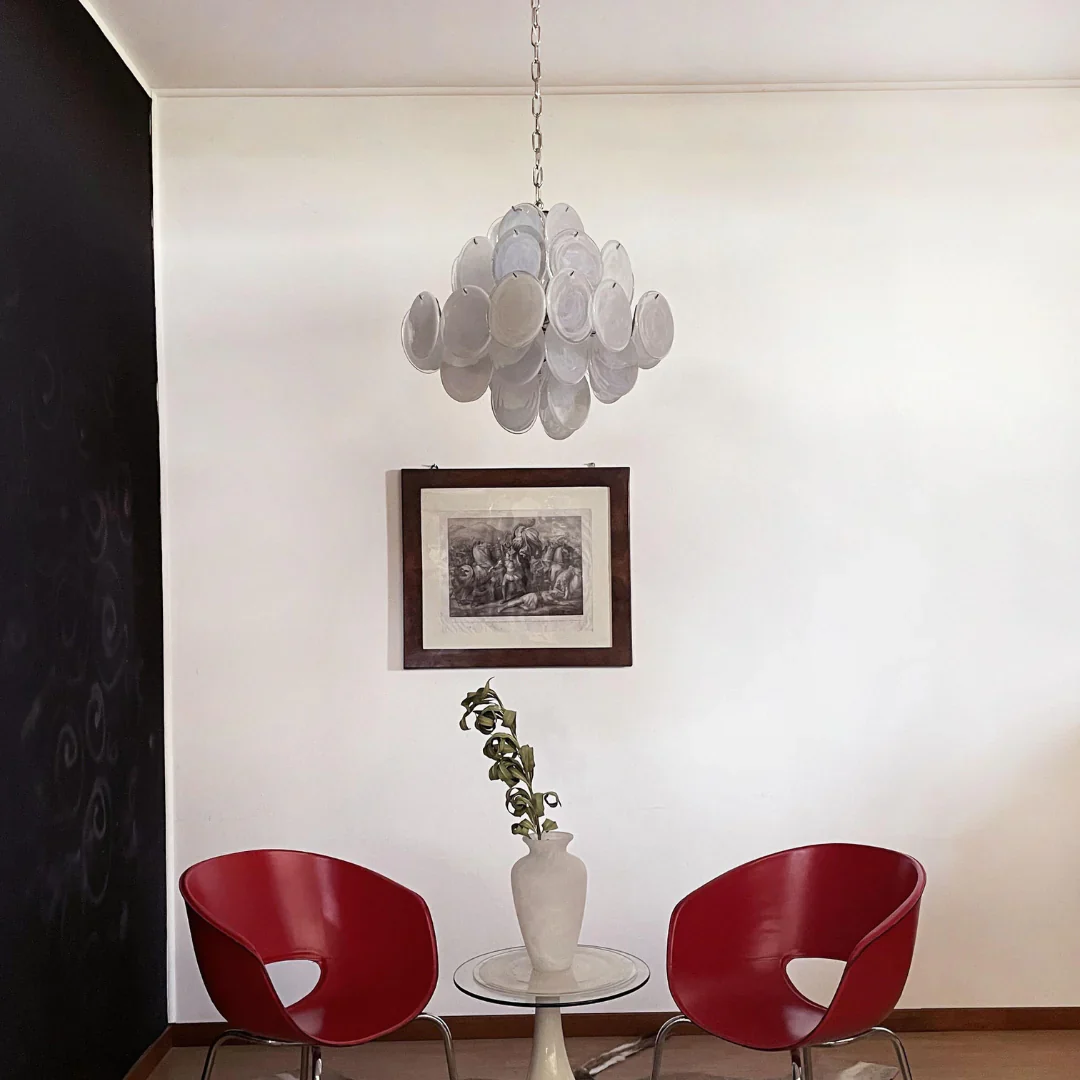 Vintage Murano White Disks Chandelier - Image 10