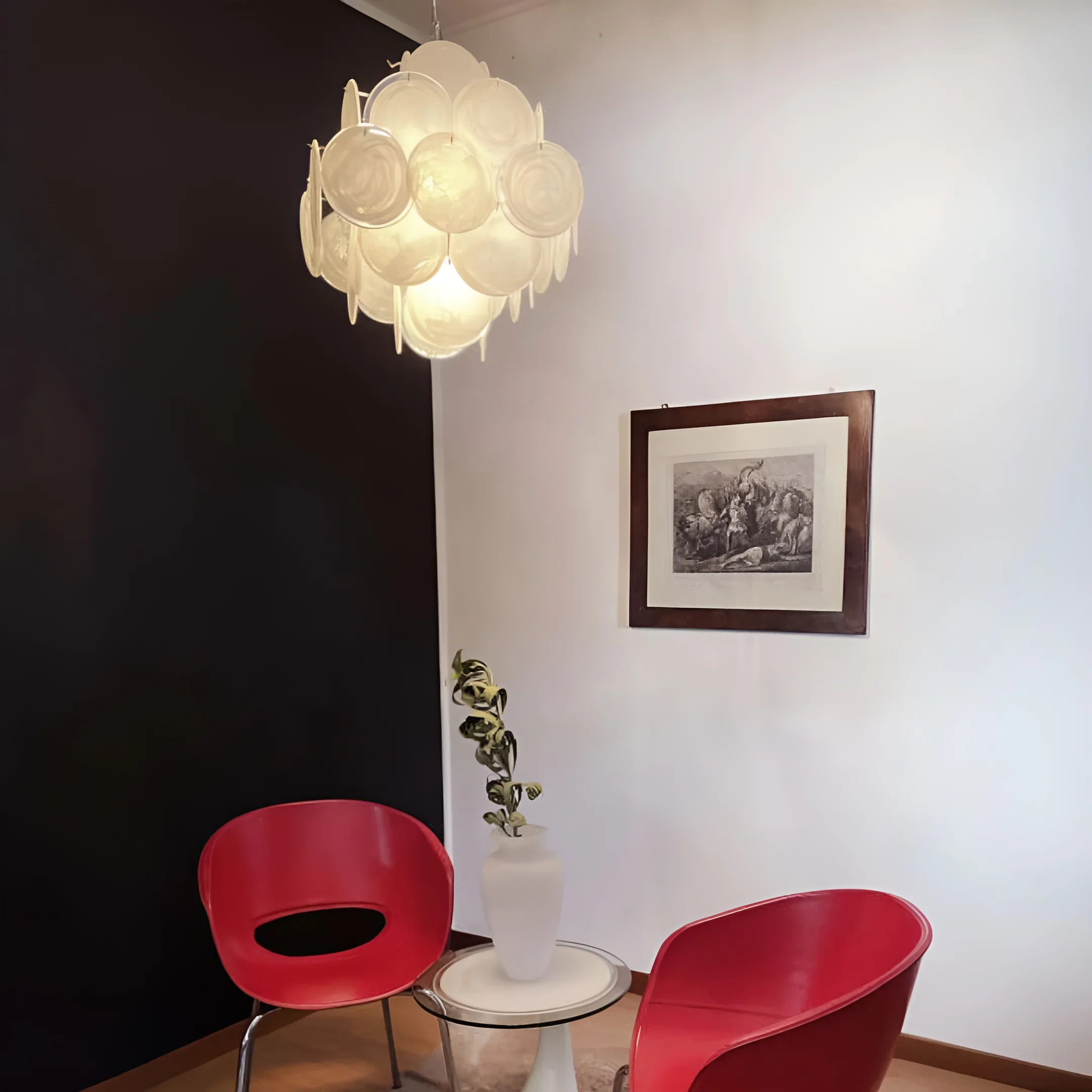 Vintage Murano White Disks Chandelier - Image 11