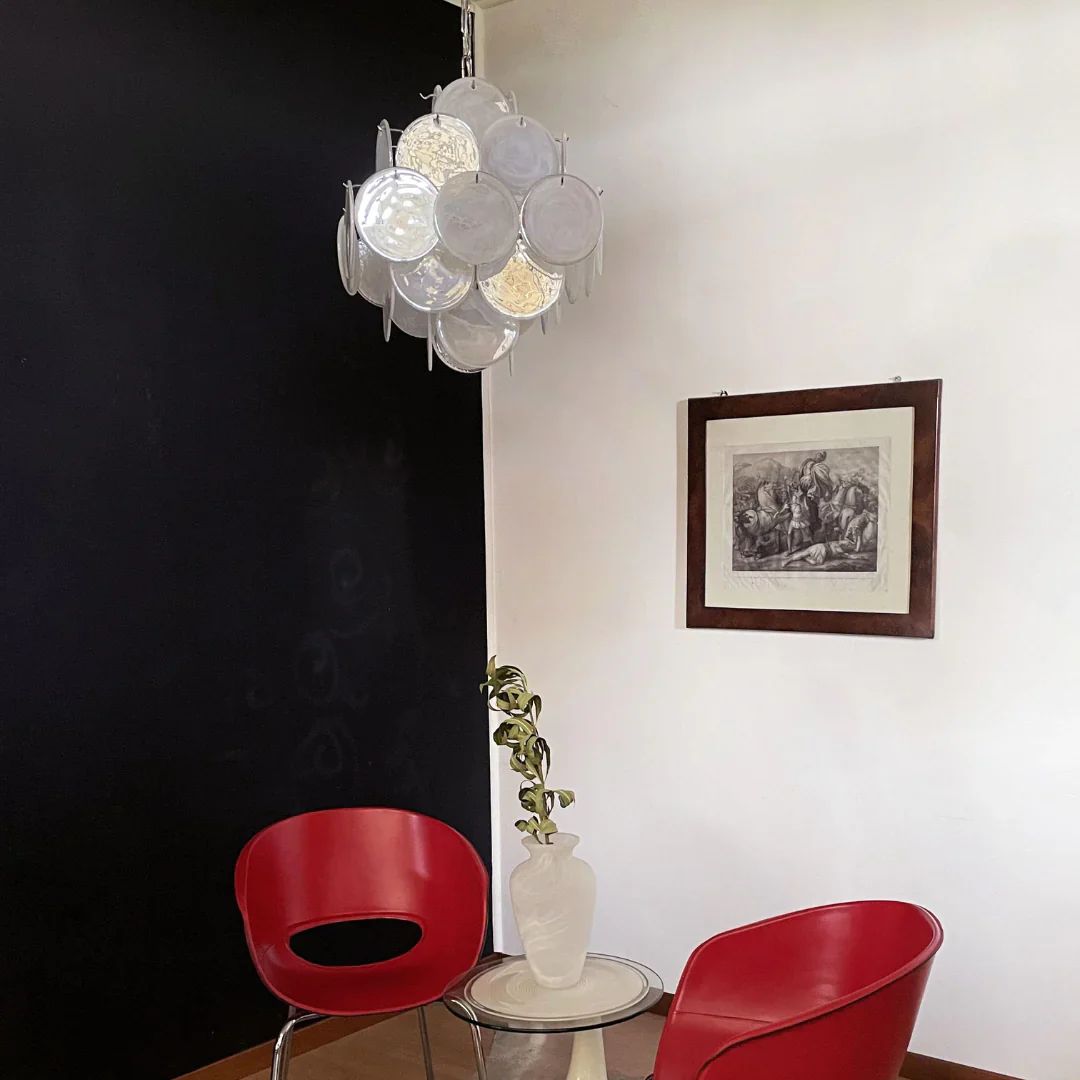 Vintage Murano White Disks Chandelier - Image 13