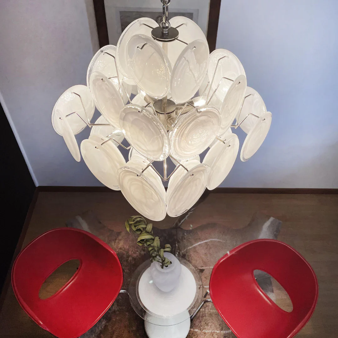 Vintage Murano White Disks Chandelier - Image 15