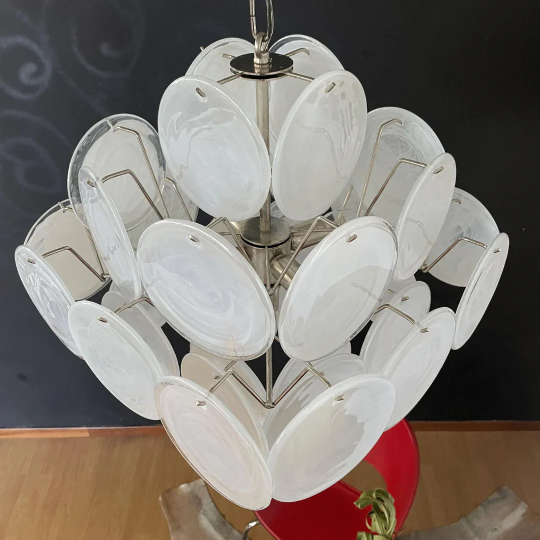 Vintage Murano White Disks Chandelier - Image 16