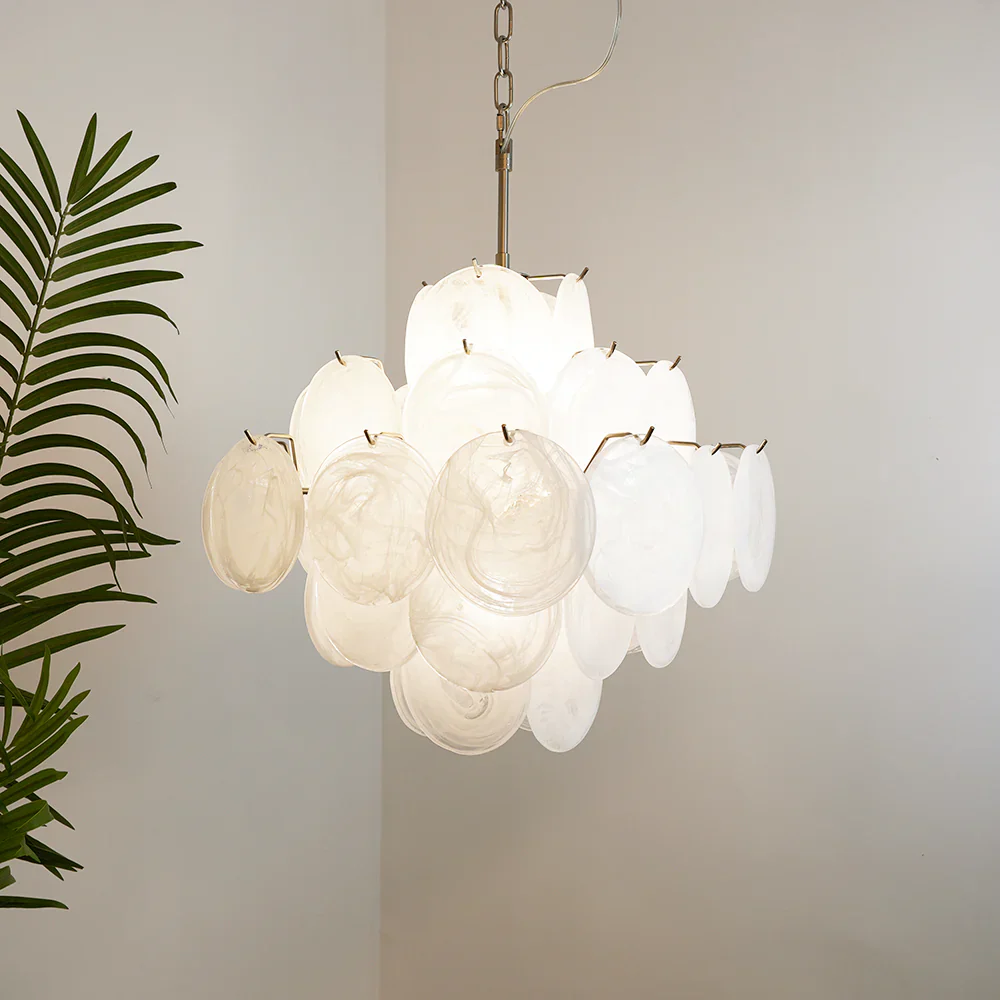 Vintage Murano White Disks Chandelier - Image 17