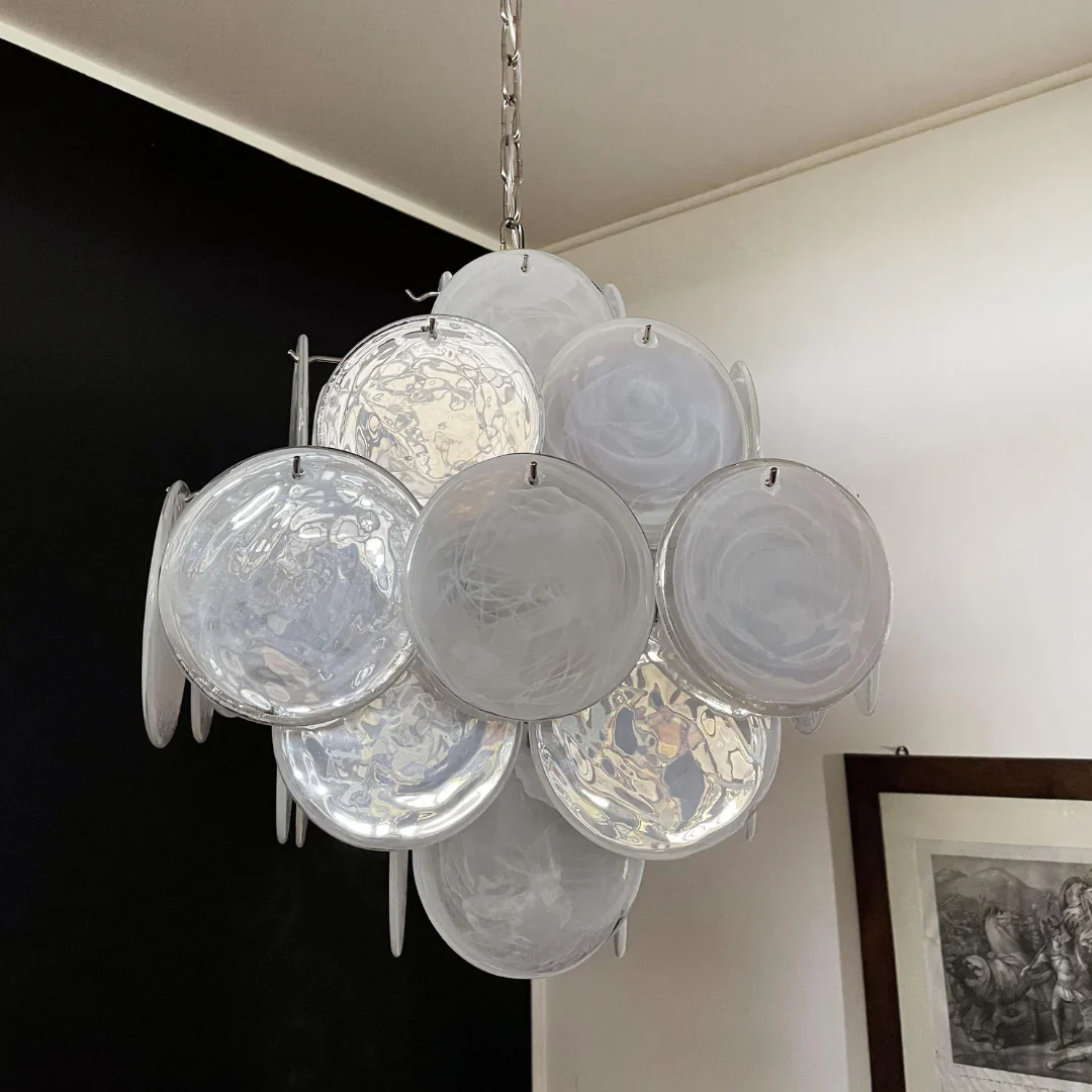 Vintage Murano White Disks Chandelier - Image 21