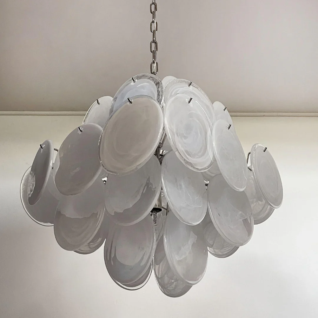Vintage Murano White Disks Chandelier - Image 22
