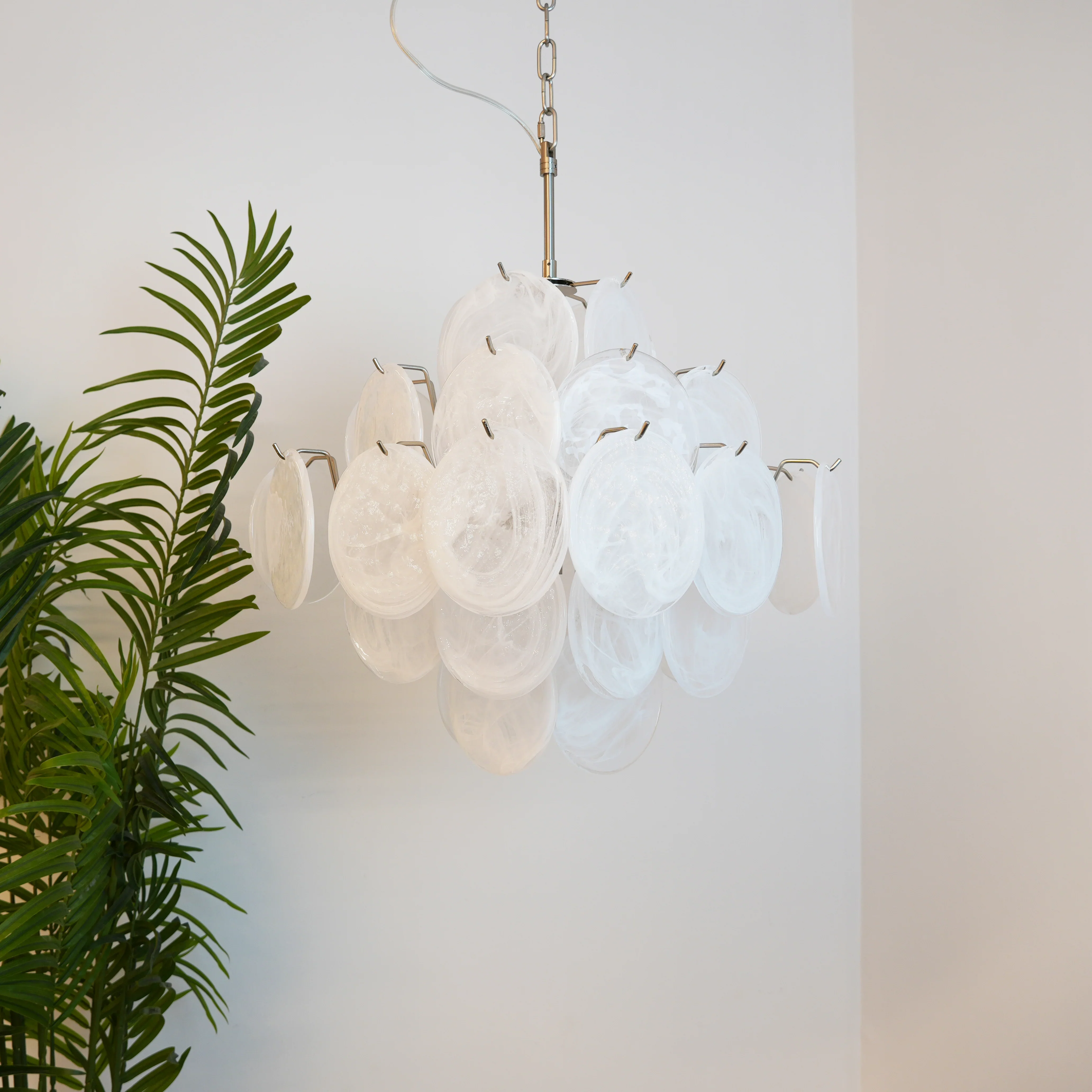 Vintage Murano White Disks Chandelier - Image 3