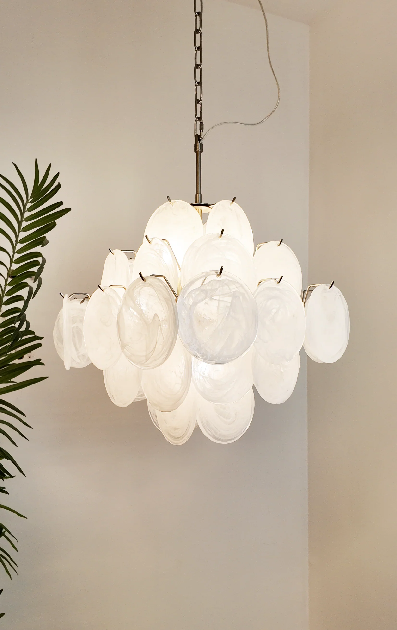 Vintage Murano White Disks Chandelier - Image 4