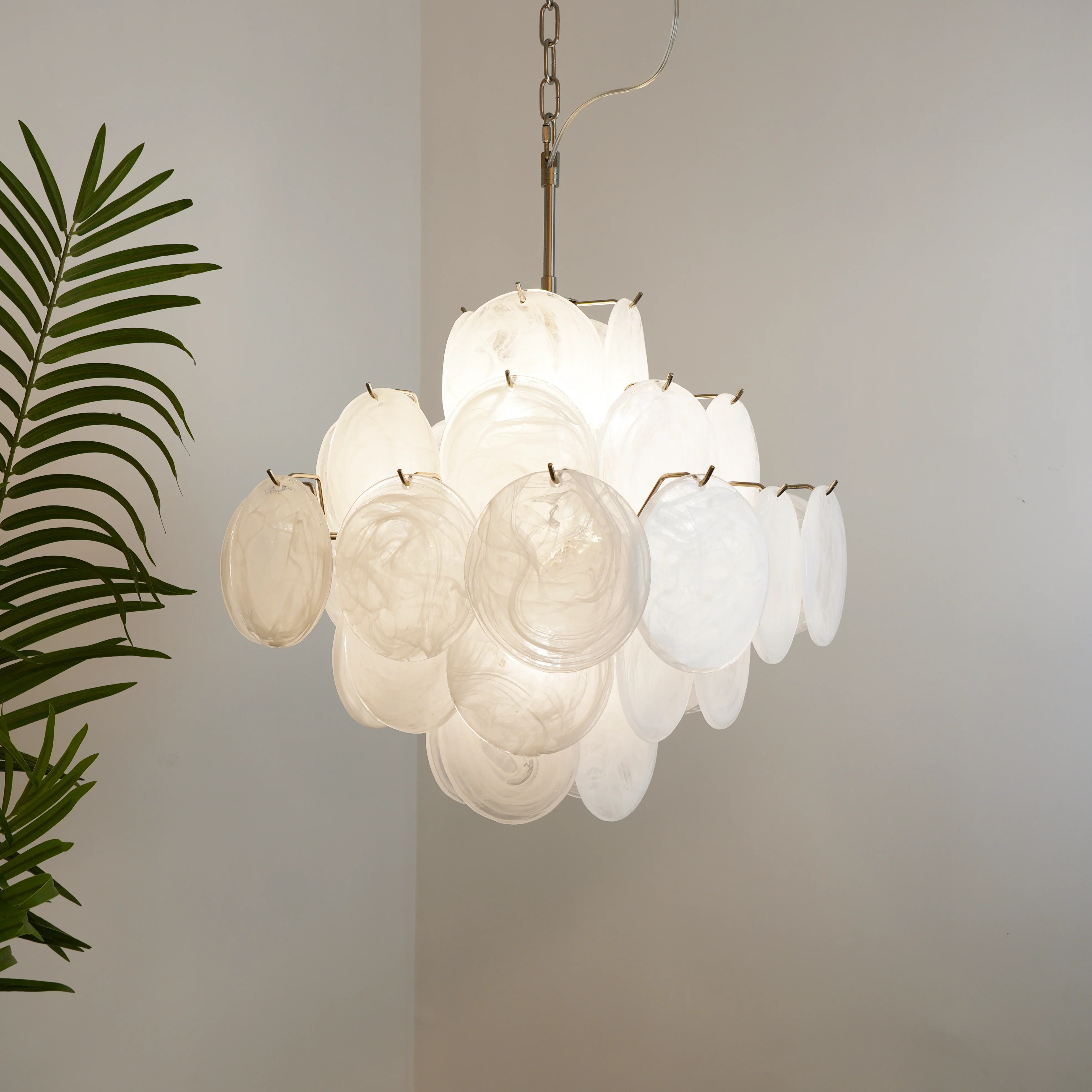 Vintage Murano White Disks Chandelier - Image 5