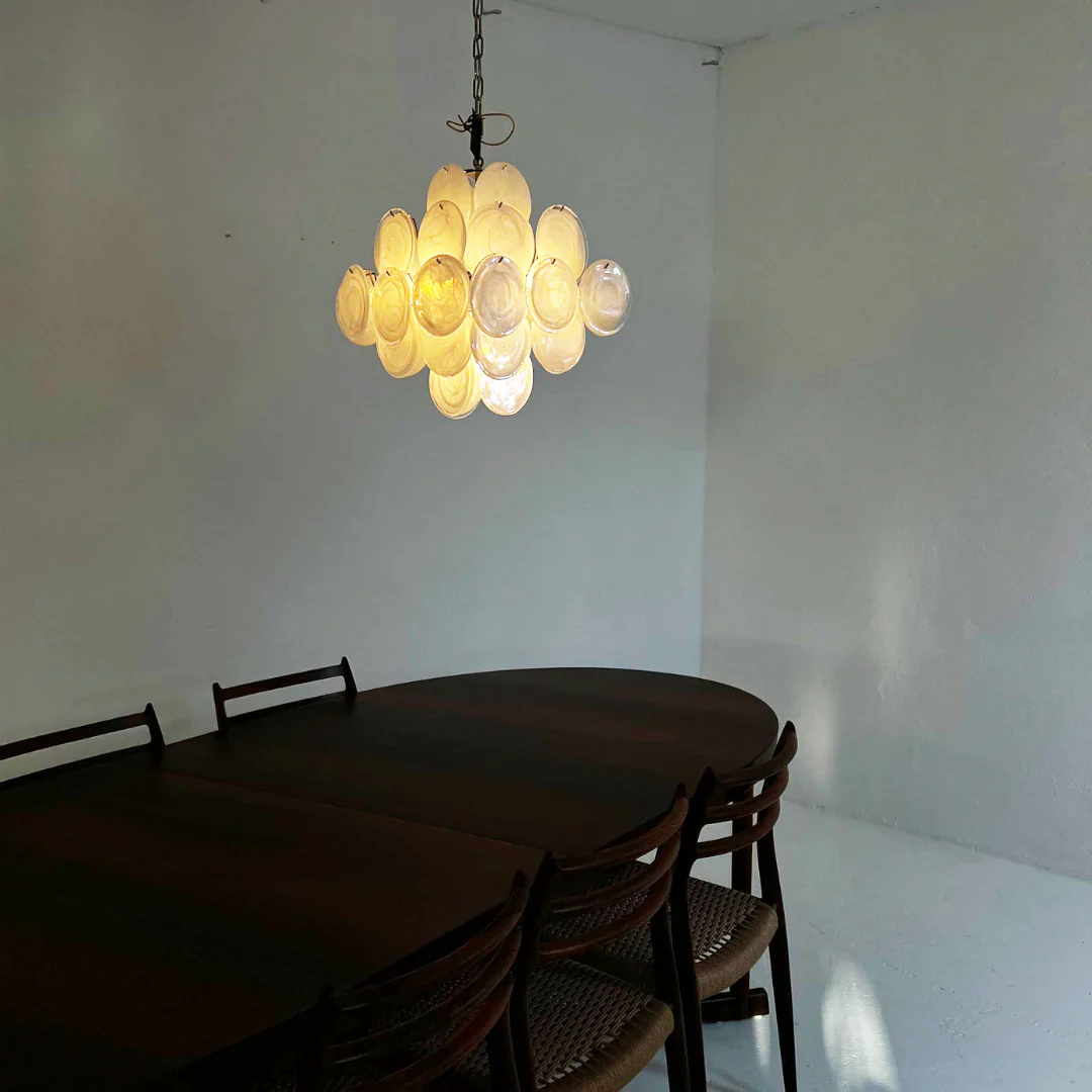 Vintage Murano White Disks Chandelier - Image 8