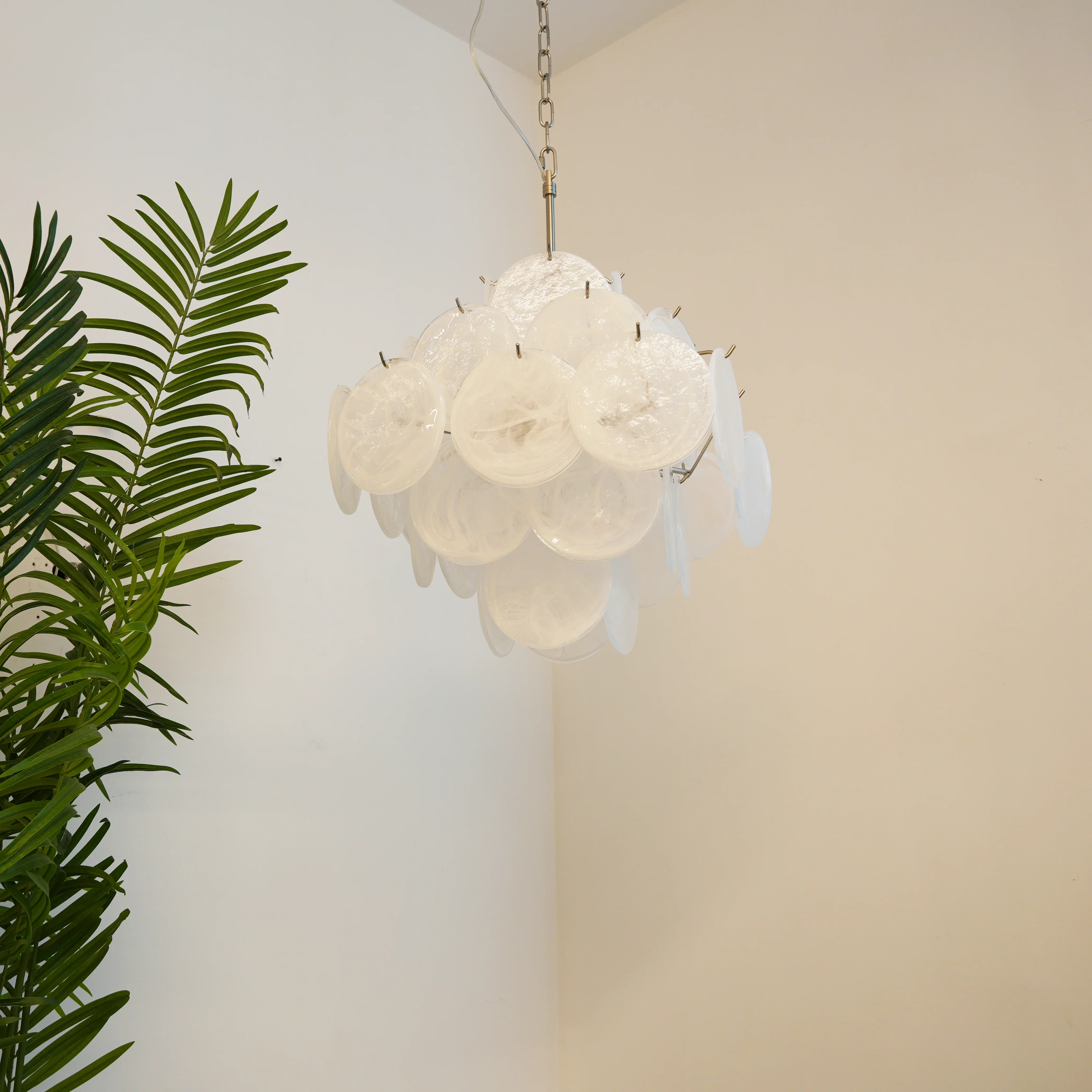 Vintage Murano White Disks Chandelier - Image 9