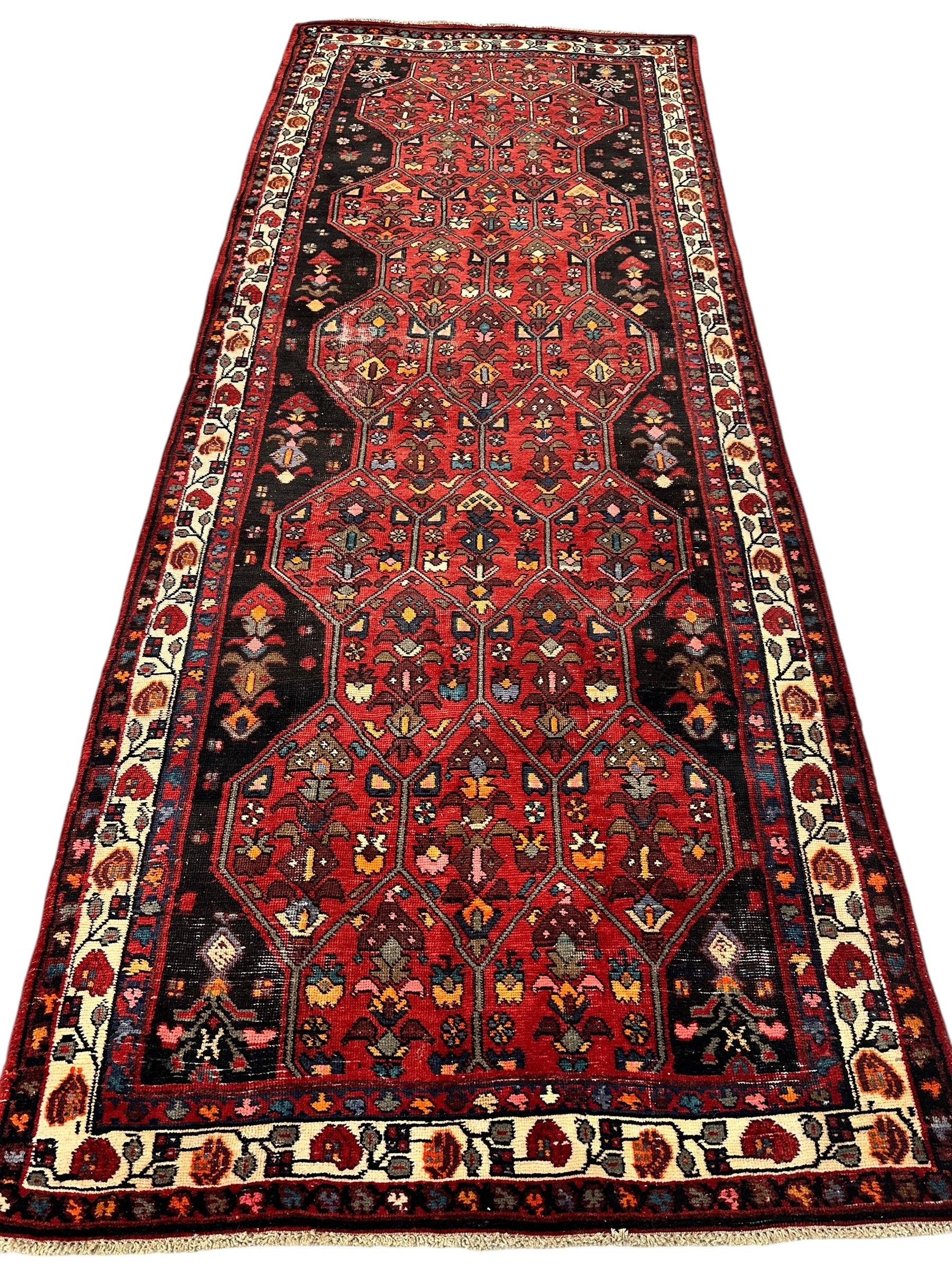 Vintage Persian Hosseinabad Runner Rug - 4’2” x 10’5” - Handwoven Wool, Circa 1950s - Image 2