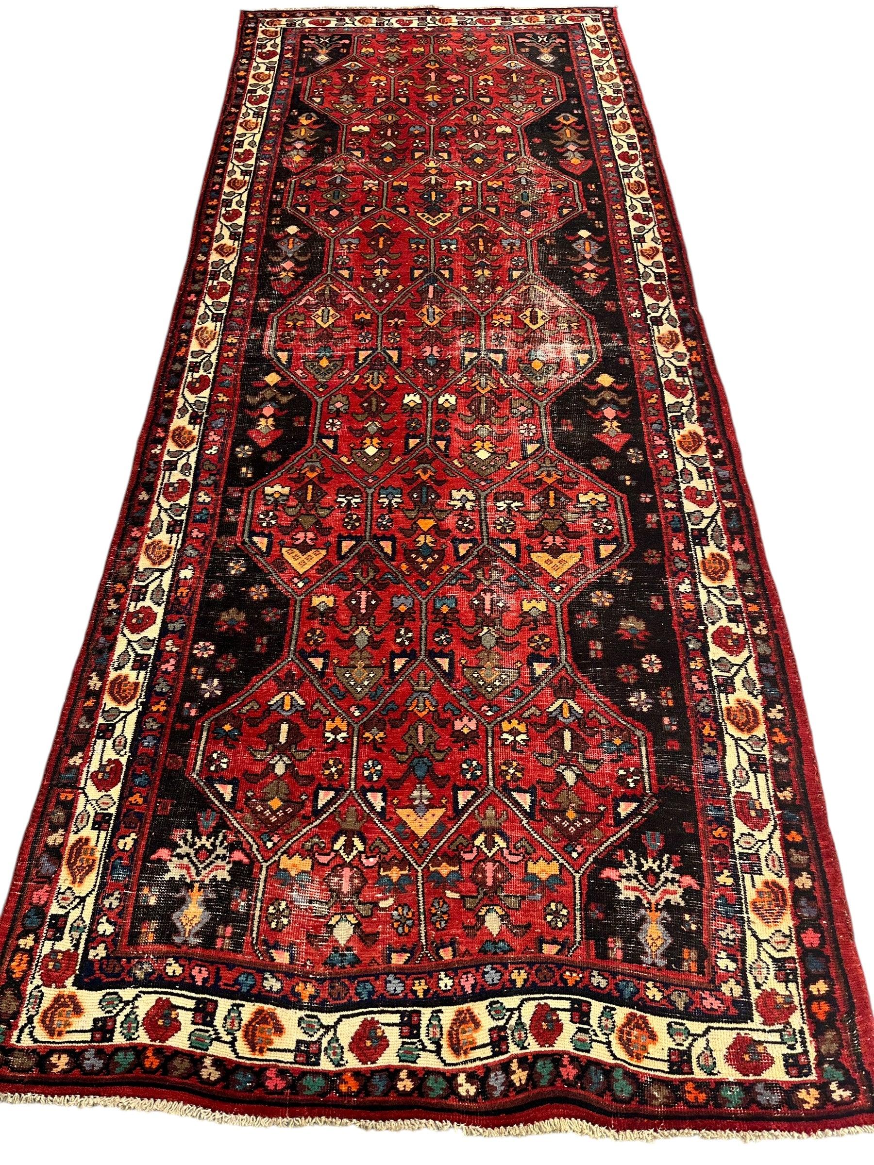 Vintage Persian Hosseinabad Runner Rug - 4’2” x 10’5” - Handwoven Wool, Circa 1950s - Image 3