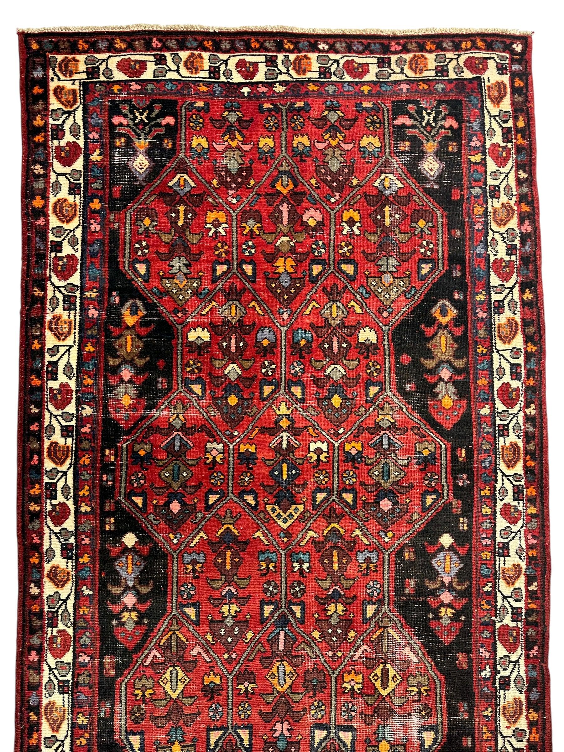Vintage Persian Hosseinabad Runner Rug - 4’2” x 10’5” - Handwoven Wool, Circa 1950s - Image 4