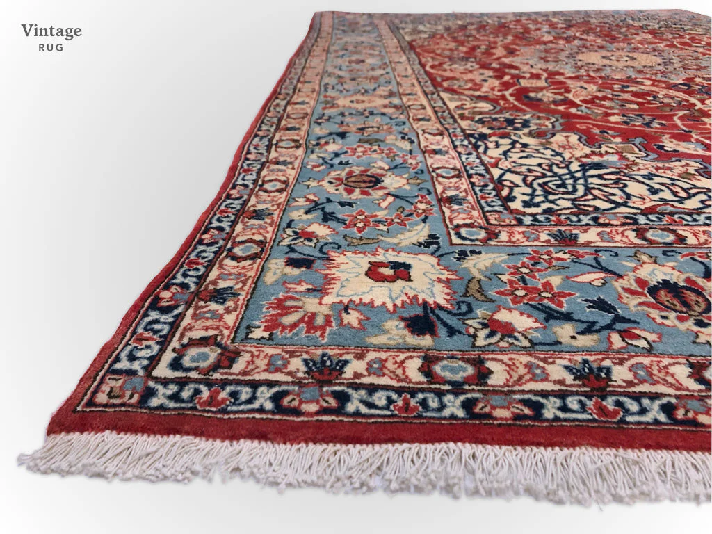 Vintage Isfahan (4'11"x7'09") red/lt.blue - Image 3
