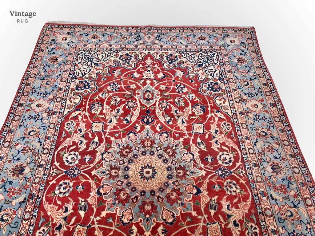 Vintage Isfahan (4'11"x7'09") red/lt.blue - Image 7