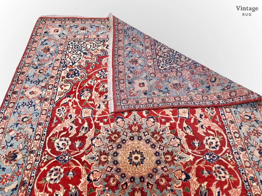 Vintage Isfahan (4'11"x7'09") red/lt.blue - Image 9