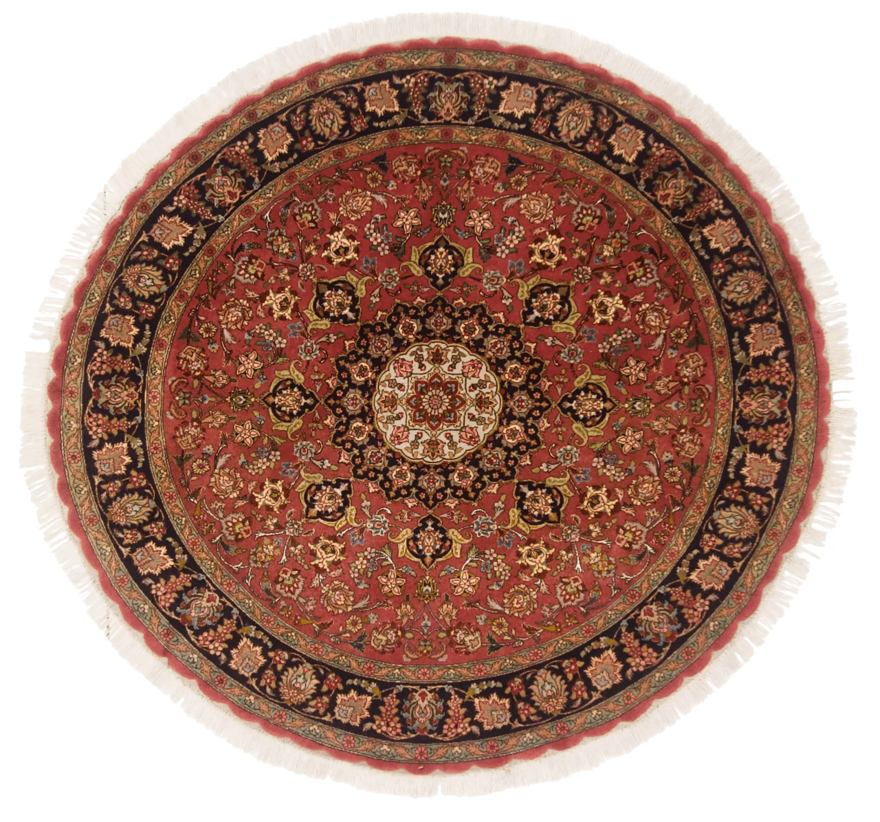Vintage Tabriz Wool/Silk (4'10"Round) dk.rose/black